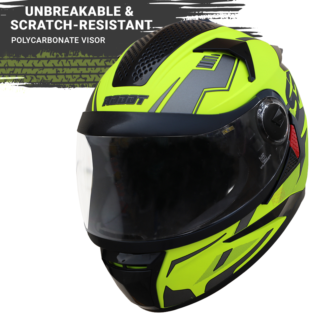 Steelbird SBH-17 Terminator ISI Certified Full Face Graphic Helmet (Glossy Fluo Neon Grey With Clear Visor)