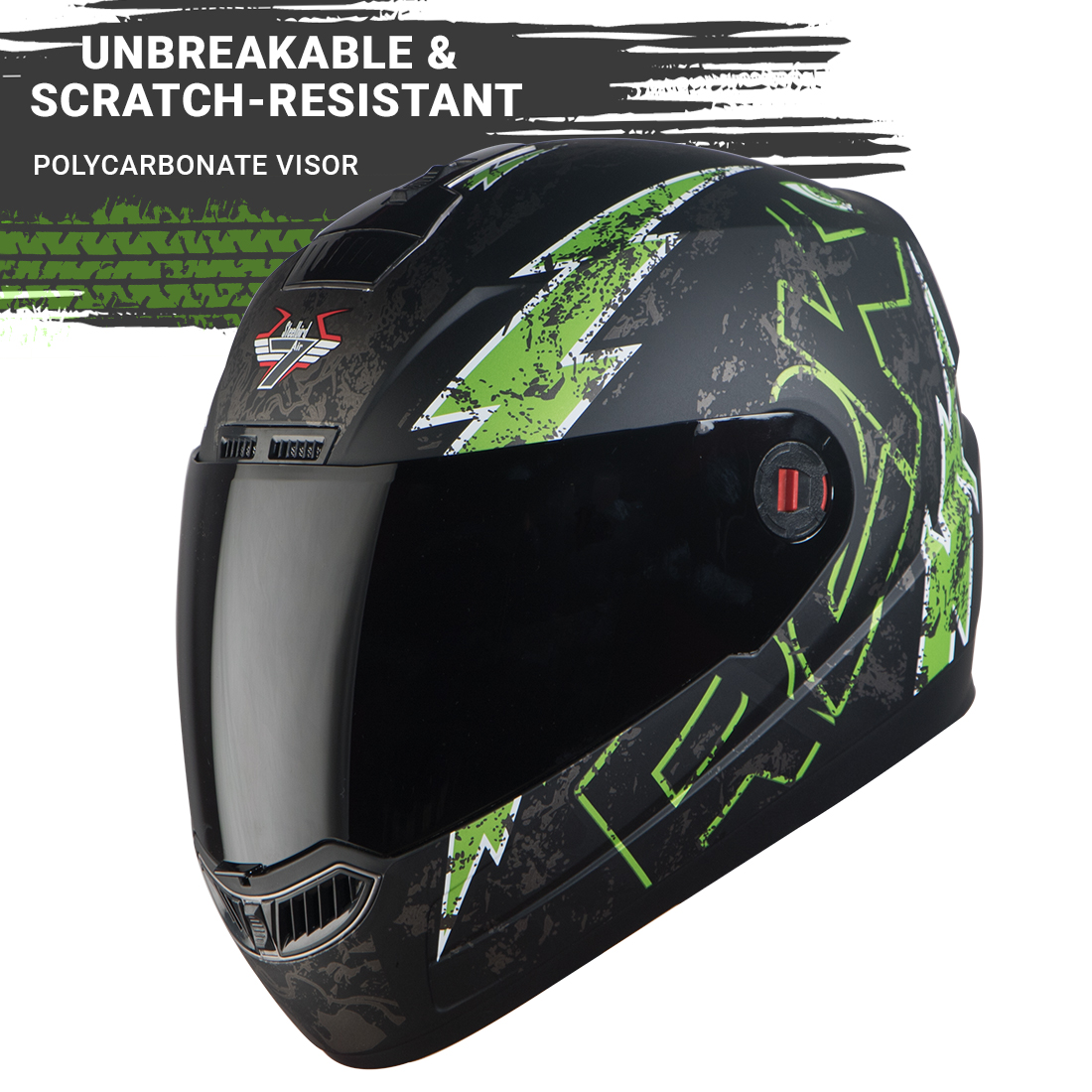 Steelbird SBA-1 R2K Live Full Face Helmet In Matt Finish (Matt Black Green With Smoke Visor)