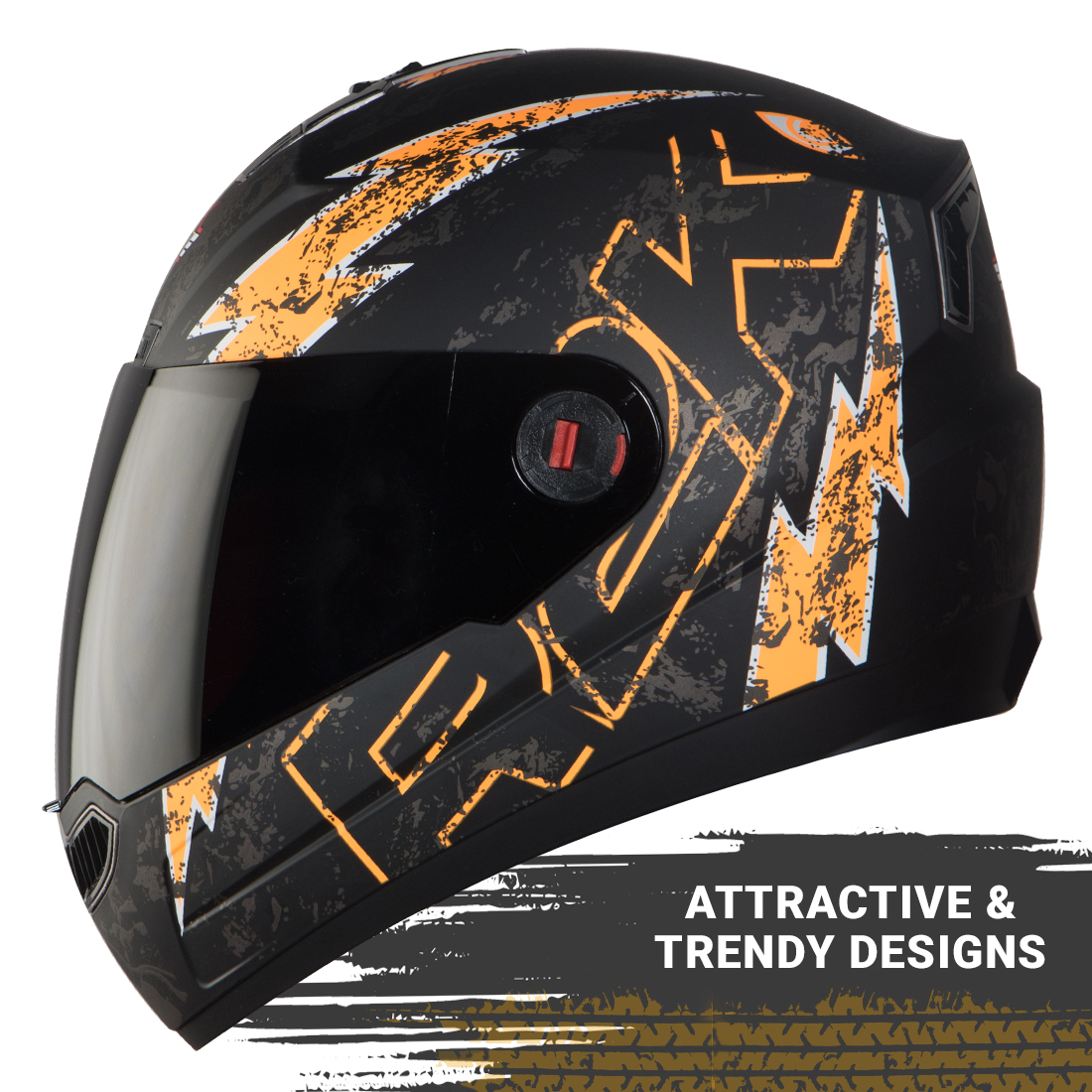 Steelbird SBA-1 R2K Live Full Face Helmet In Matt Finish (Matt Black Orange With Smoke Visor)