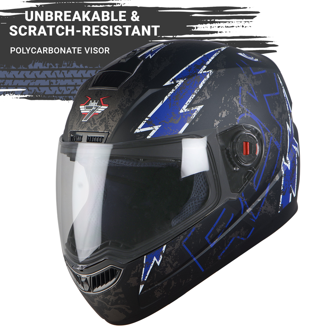 Steelbird SBA-1 R2K Live Full Face Helmet In Matt Finish (Matt Black Blue With Clear Visor))
