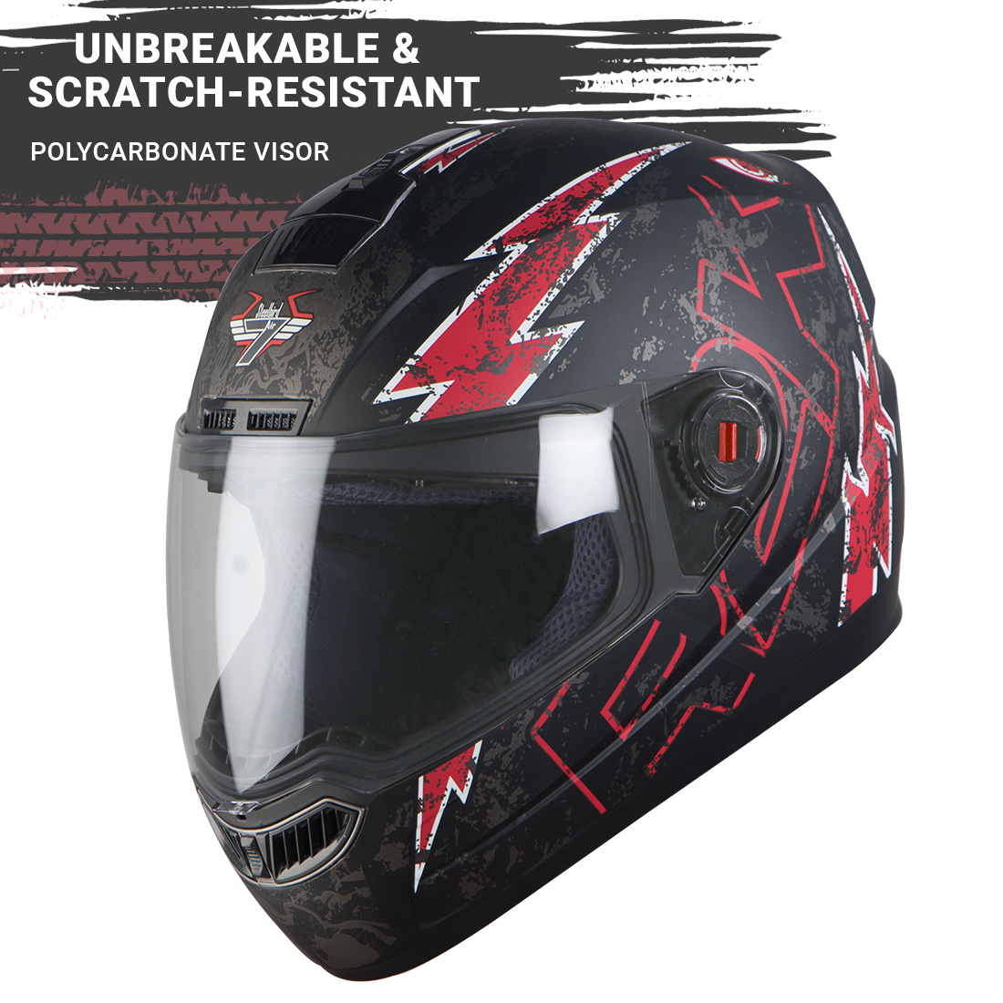 Steelbird SBA-1 R2K Live Full Face Helmet In Matt Finish (Matt Black Red With Clear Visor))
