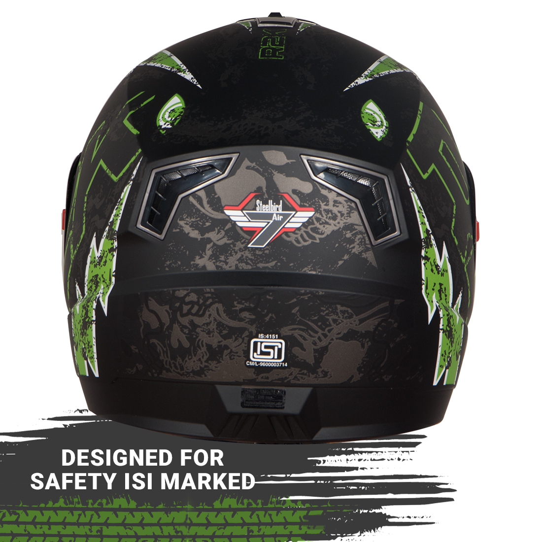 Steelbird SBA-1 R2K Live Full Face Helmet In Matt Finish (Matt Black Green With Clear Visor))