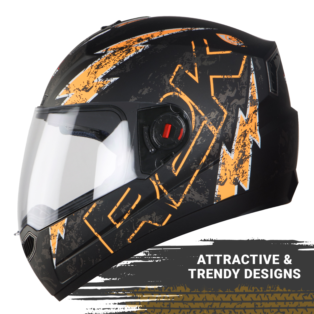 Steelbird SBA-1 R2K Live Full Face Helmet In Matt Finish (Matt Black Orange With Clear Visor))