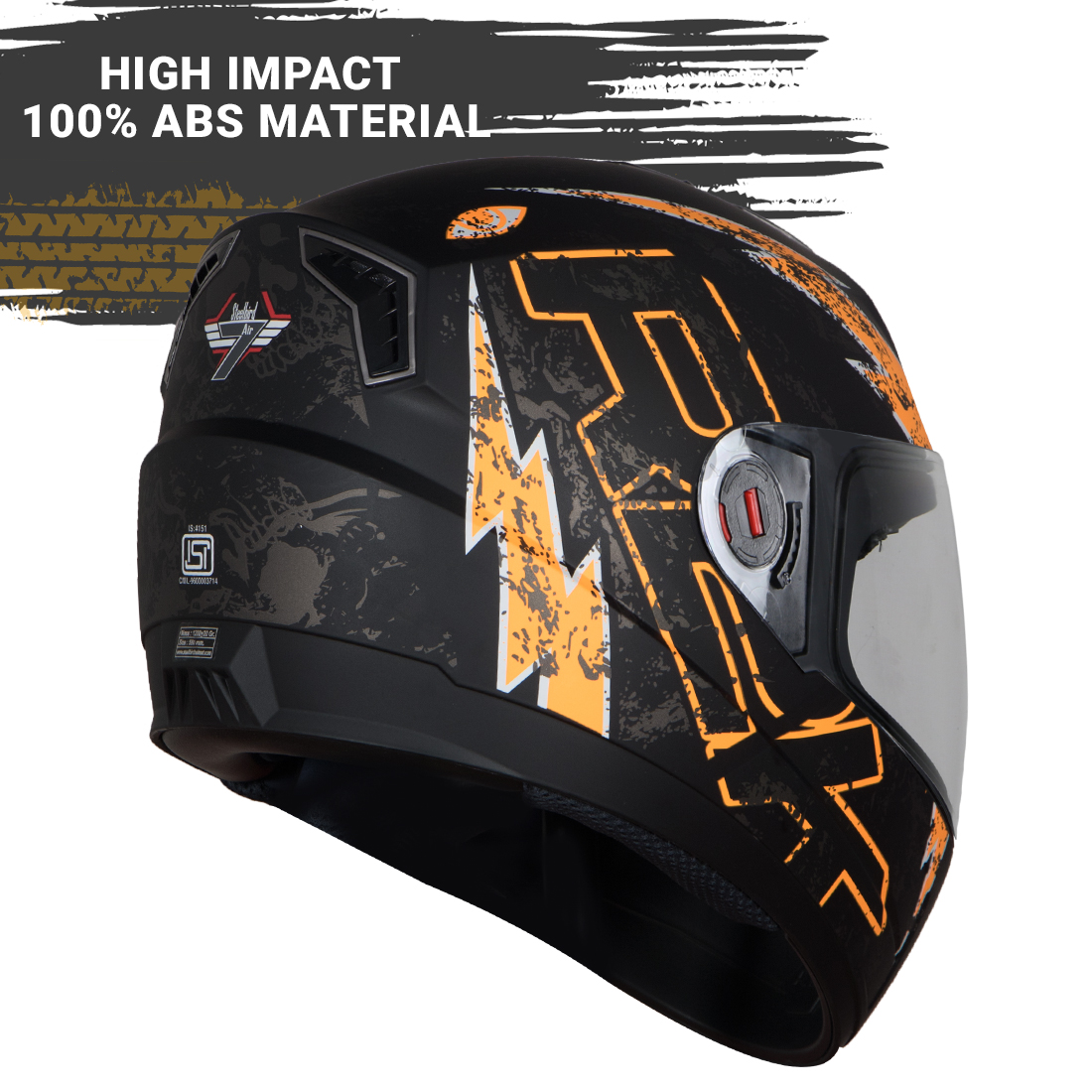 Steelbird SBA-1 R2K Live Full Face Helmet In Matt Finish (Matt Black Orange With Clear Visor))
