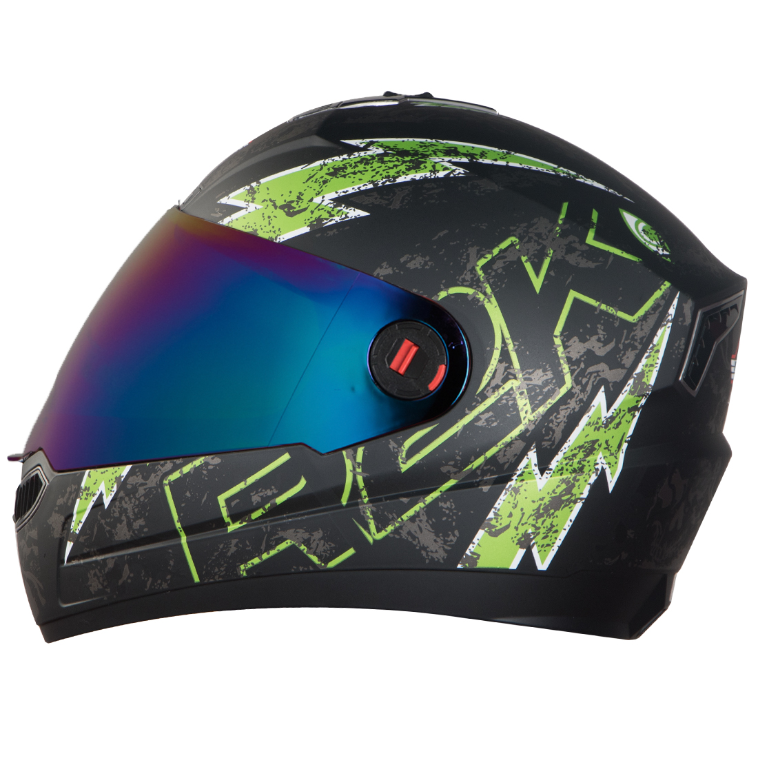 Steelbird SBA-1 R2K Live Full Face Helmet in Matt Finish (Matt Black Green with Chrome Rainbow Visor)