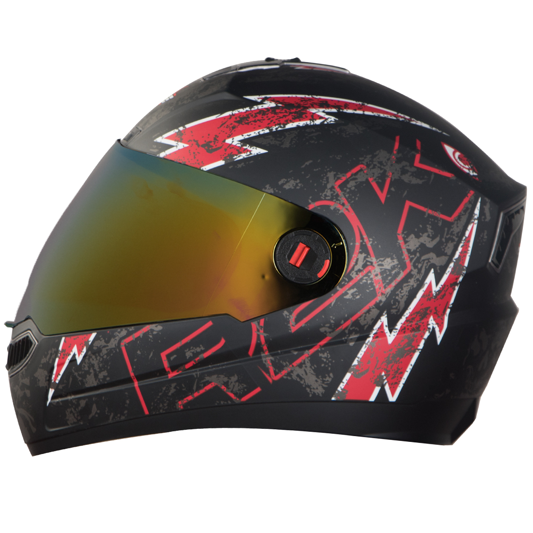 Steelbird SBA-1 R2K Live Full Face Helmet In Matt Finish (Matt Black Red With Chrome Rainbow Visor)