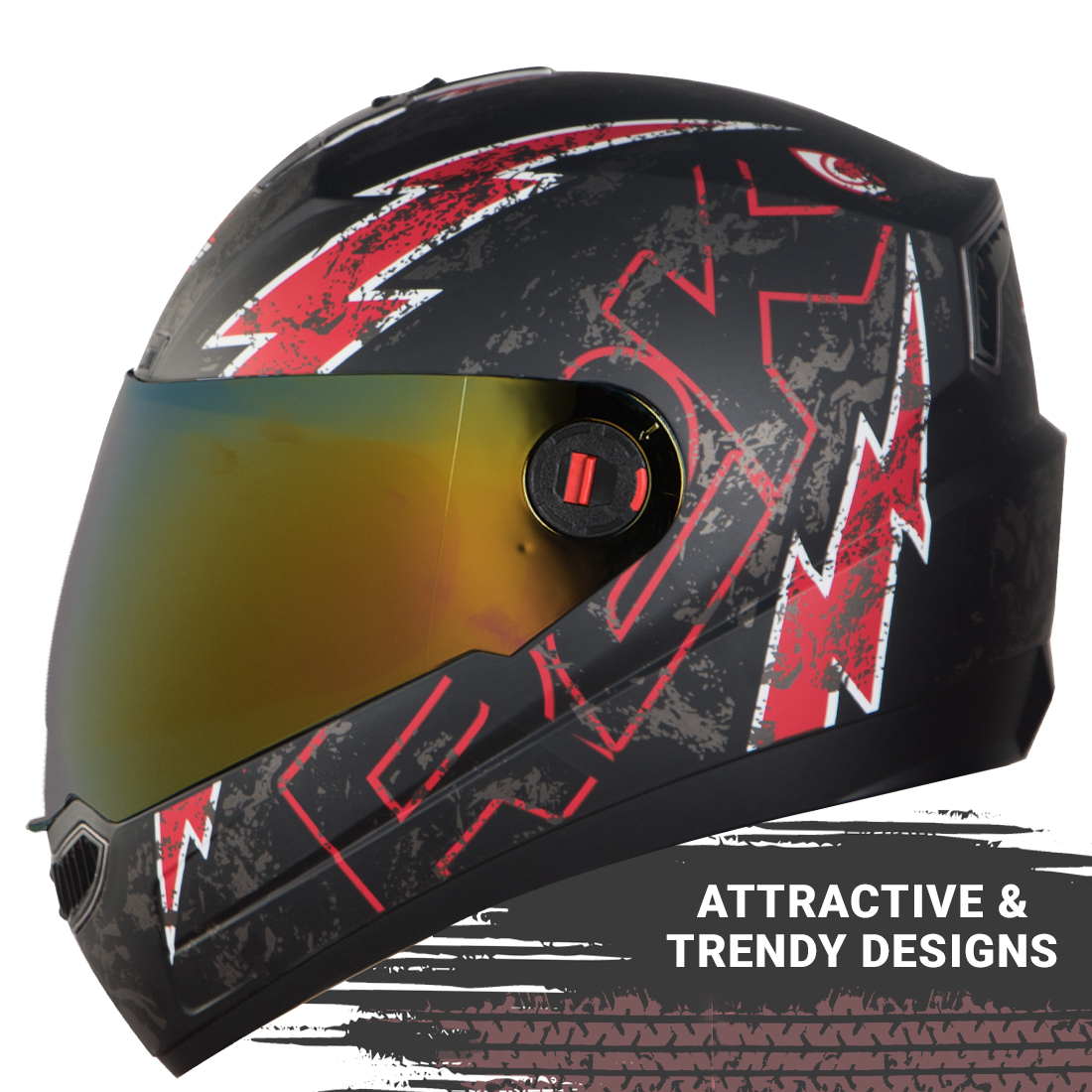 Steelbird SBA-1 R2K Live Full Face Helmet In Matt Finish (Matt Black Red With Chrome Rainbow Visor)