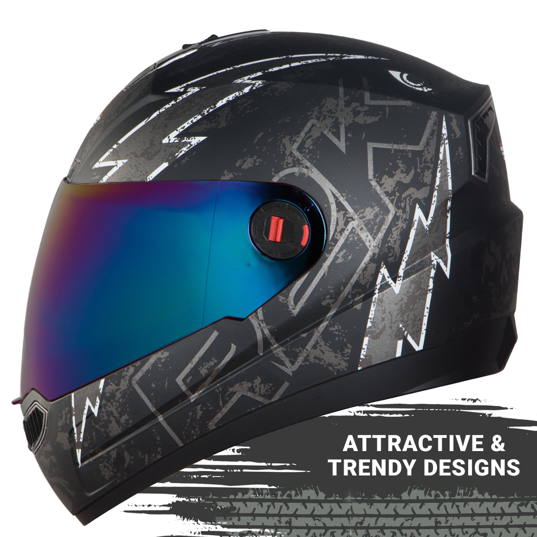 Steelbird SBA-1 R2K Live Full Face Helmet In Matt Finish (Matt Black Grey With Chrome Rainbow Visor)