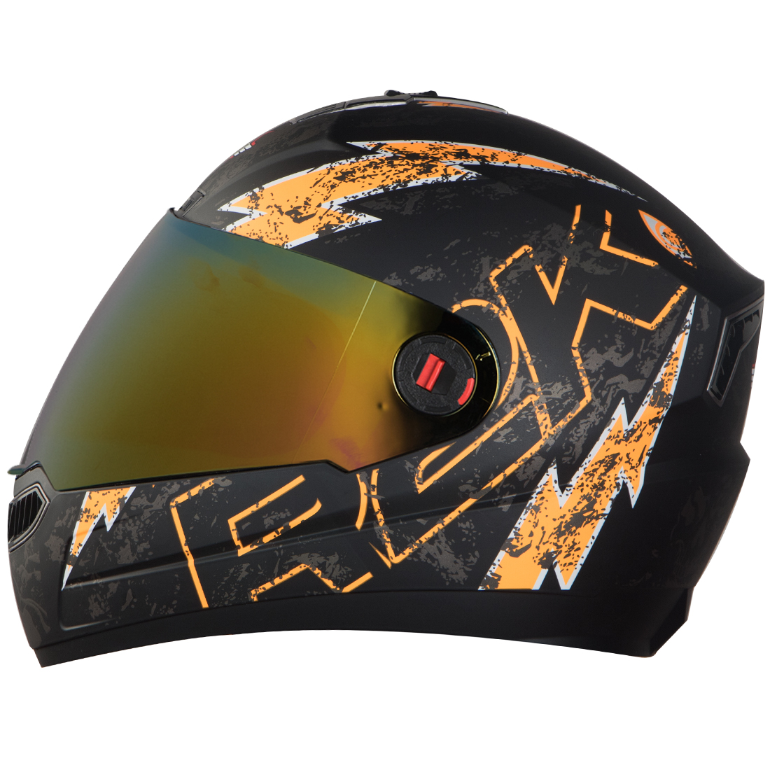 Steelbird SBA-1 R2K Live Full Face Helmet In Matt Finish (Matt Black Orange With Chrome Gold Visor)