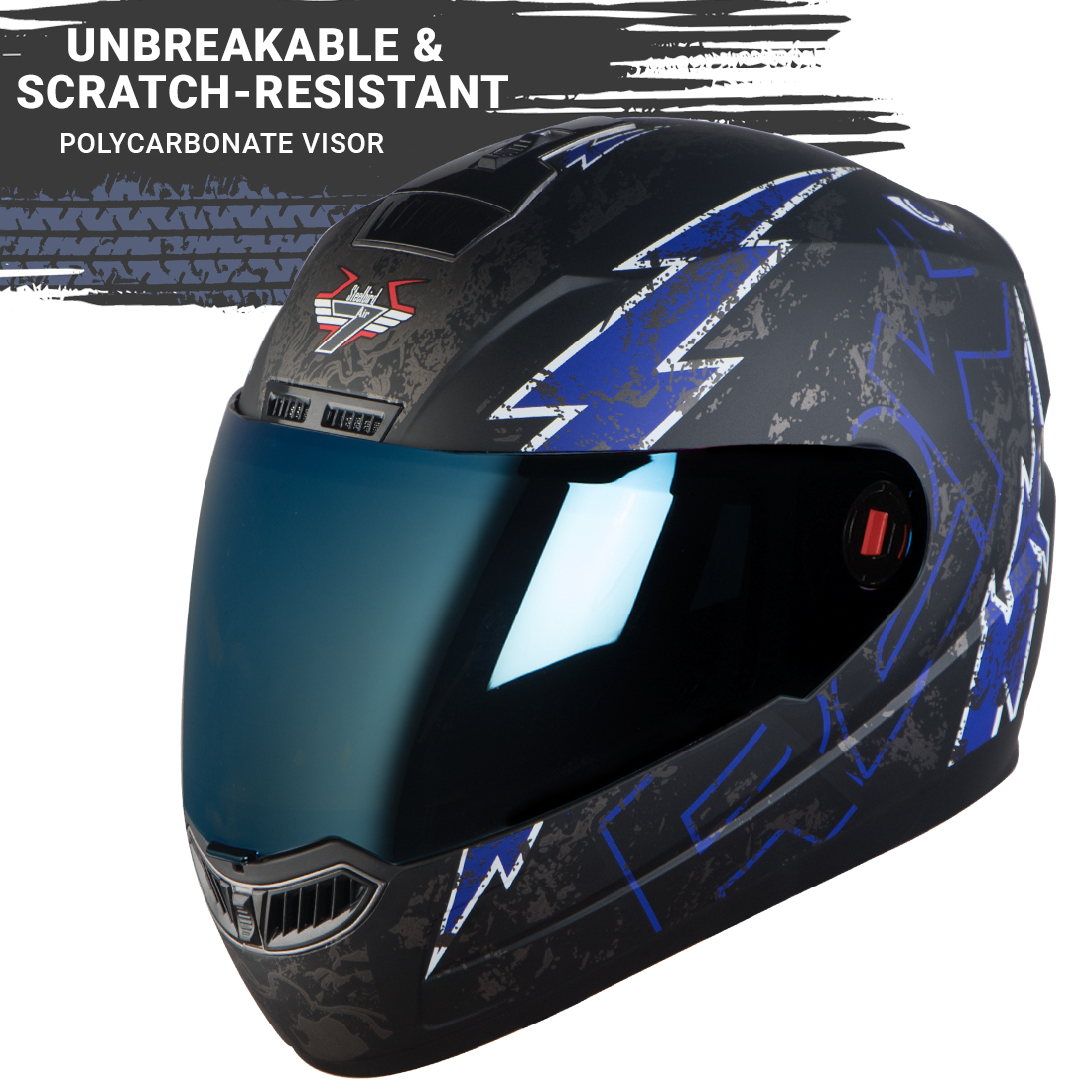 Steelbird SBA-1 R2K Live Full Face Helmet In Matt Finish (Matt Black Blue With Chrome Blue Visor)