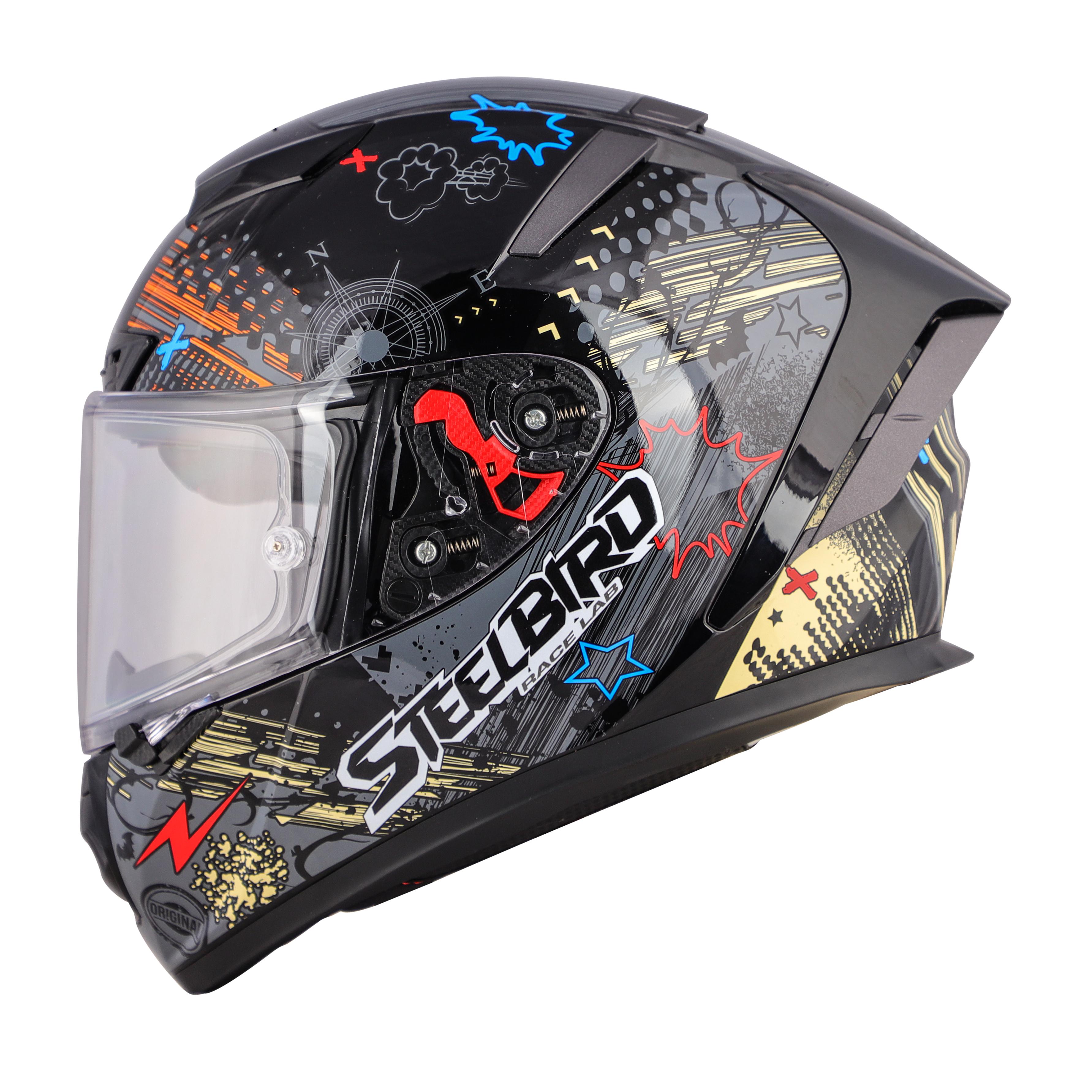 SA-5 DOT RACE LAB GLOSSY BLACK WITH CREAM (WITH ANTI-FOG SHIELD VISOR)