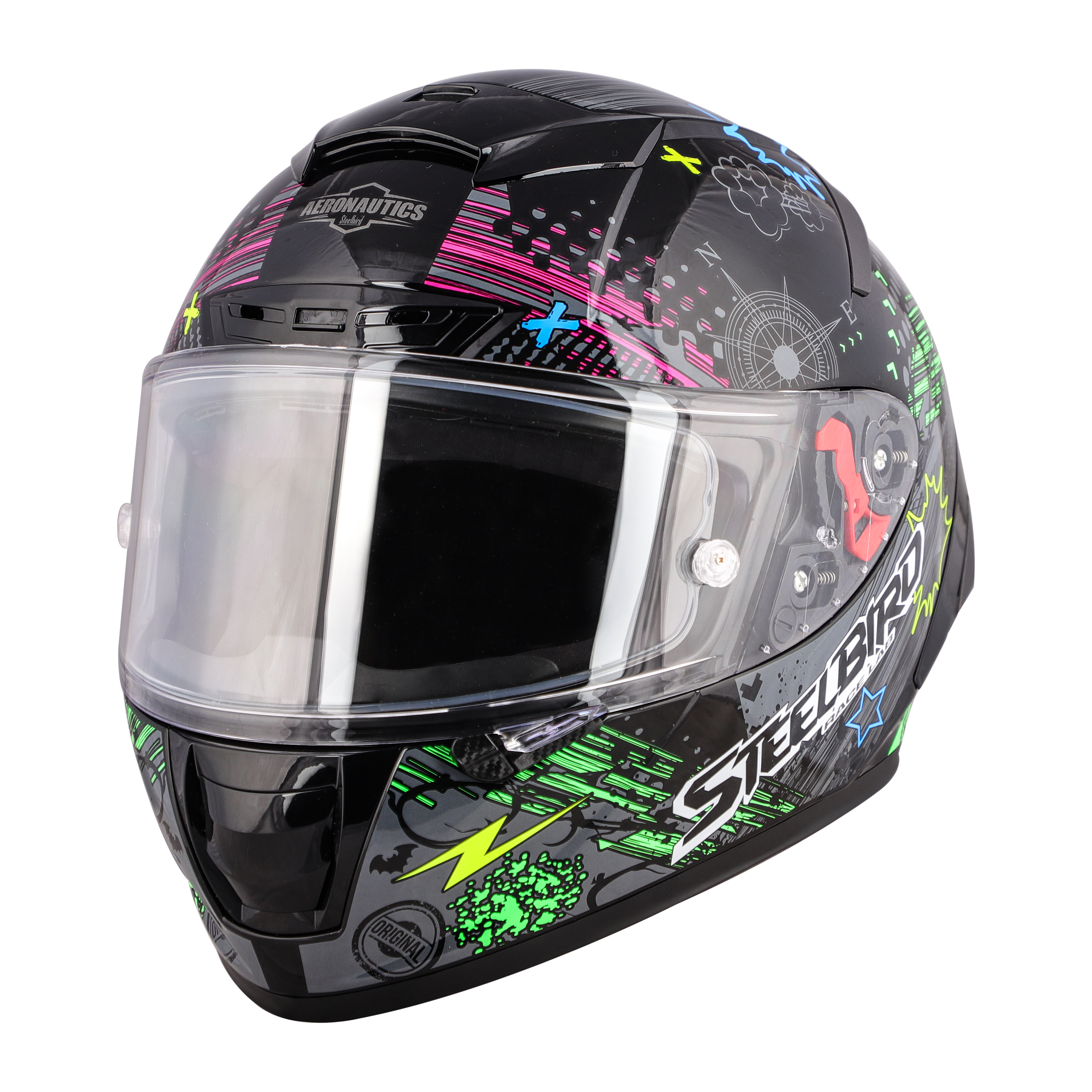 SA-5 DOT RACE LAB GLOSSY BLACK WITH GREEN (WITH ANTI-FOG SHIELD VISOR)