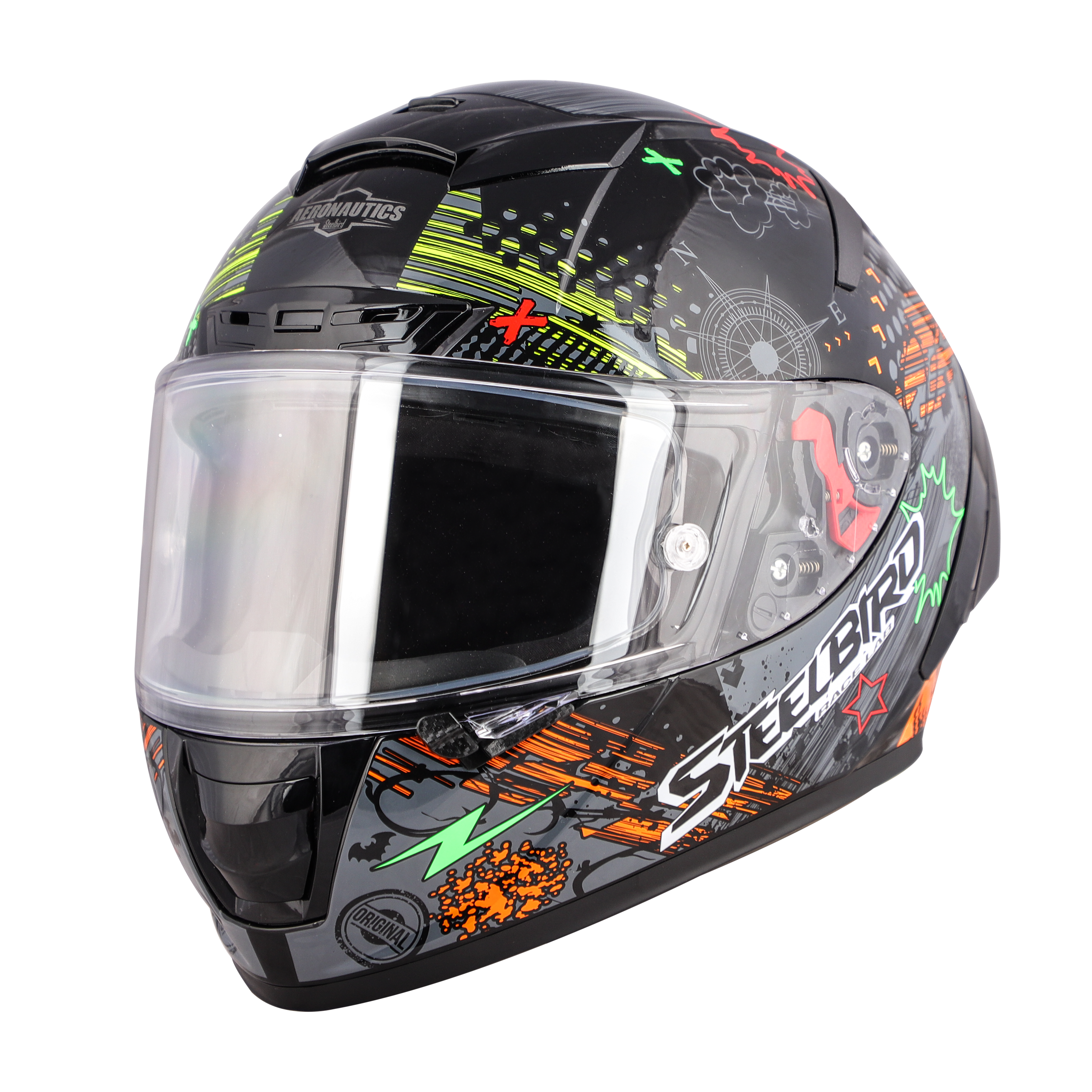 SA-5 DOT RACE LAB GLOSSY BLACK WITH ORANGE (WITH ANTI-FOG SHIELD VISOR)