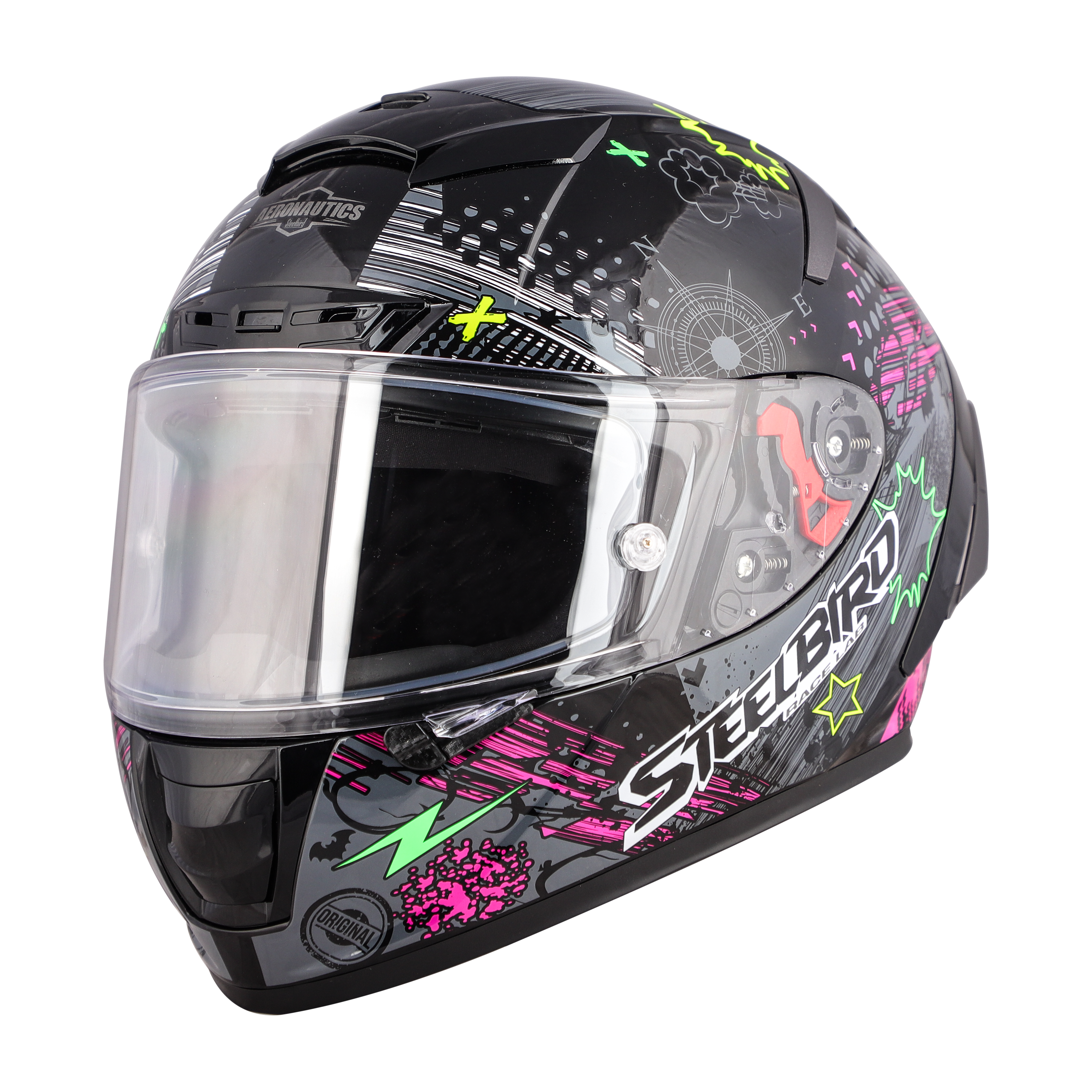 SA-5 DOT RACE LAB GLOSSY BLACK WITH PINK (WITH ANTI-FOG SHIELD VISOR)