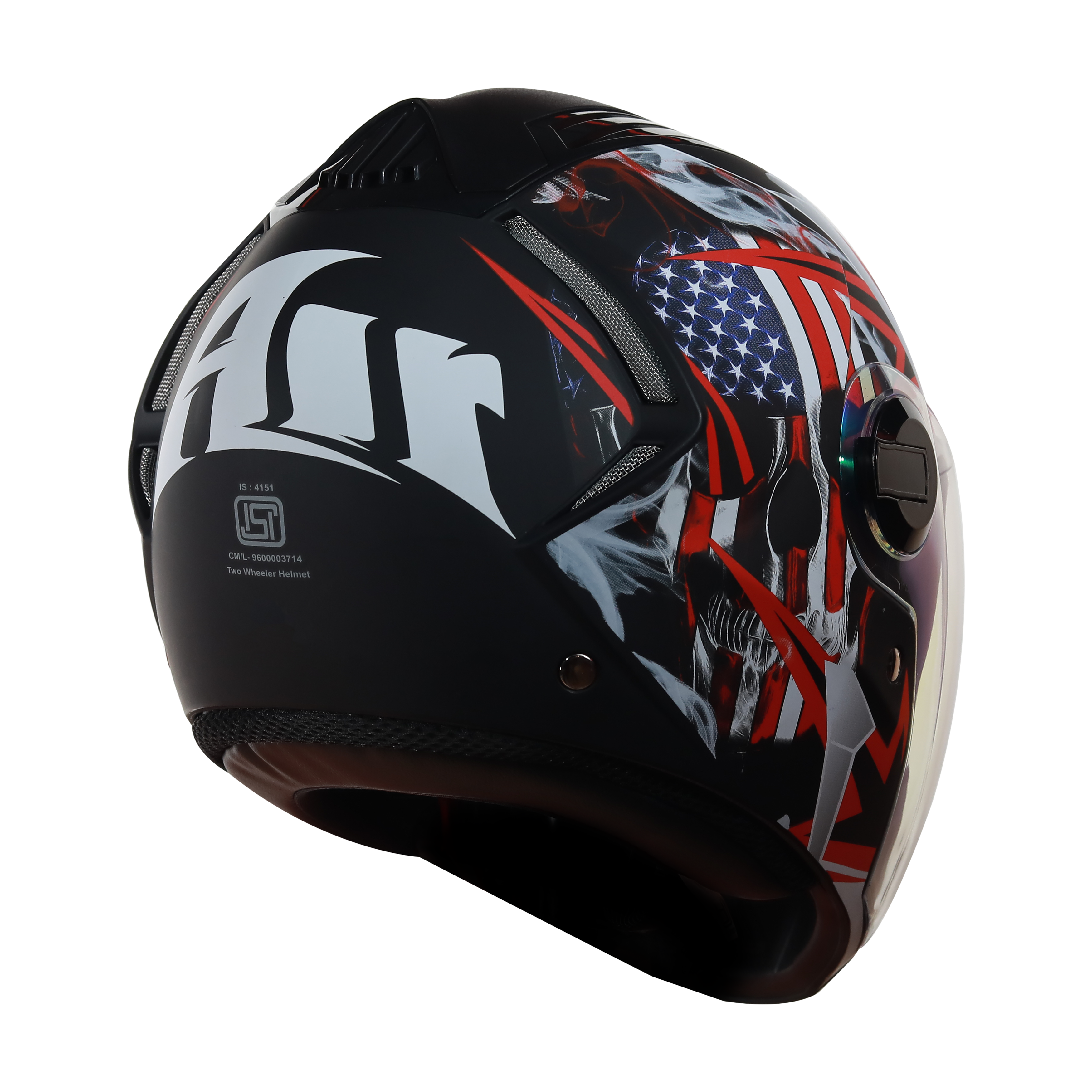 SBA-2 Skull Flag Mat Black With Red ( Fitted With Clear Visor  Extra Gold Night Vision Visor Free)