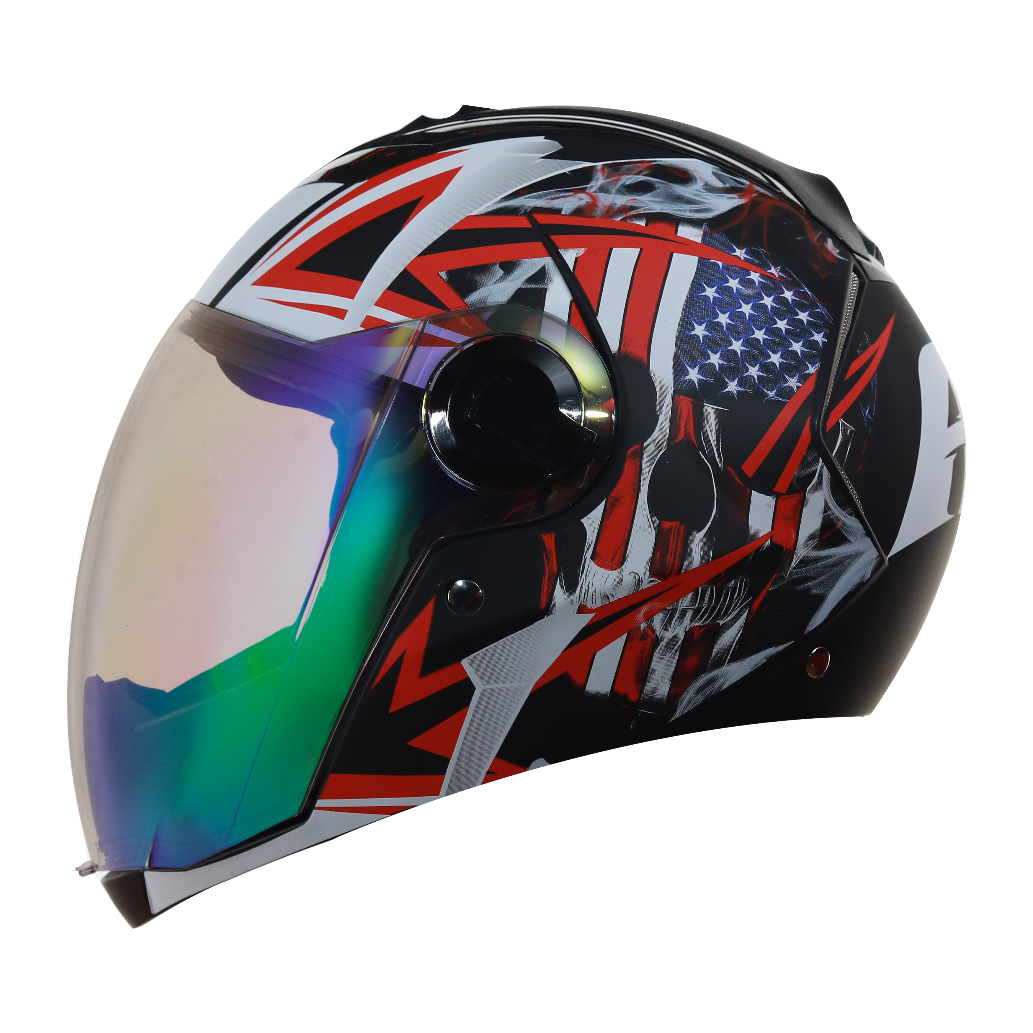 SBA-2 Skull Flag Mat Black With Red ( Fitted With Clear Visor  Extra Green Night Vision Visor Free)