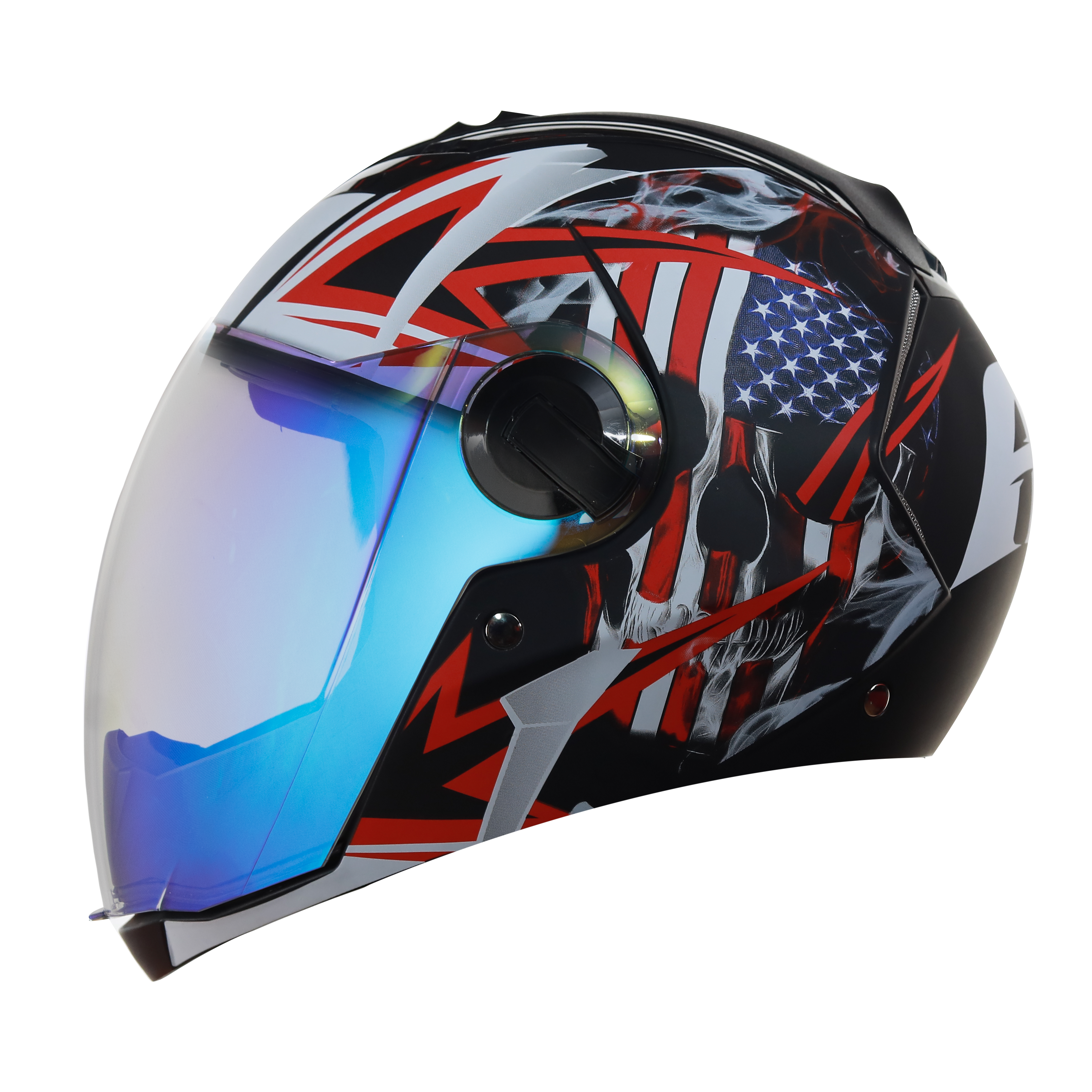 SBA-2 Skull Flag Mat Black With Red ( Fitted With Clear Visor  Extra Blue Night Vision Visor Free)