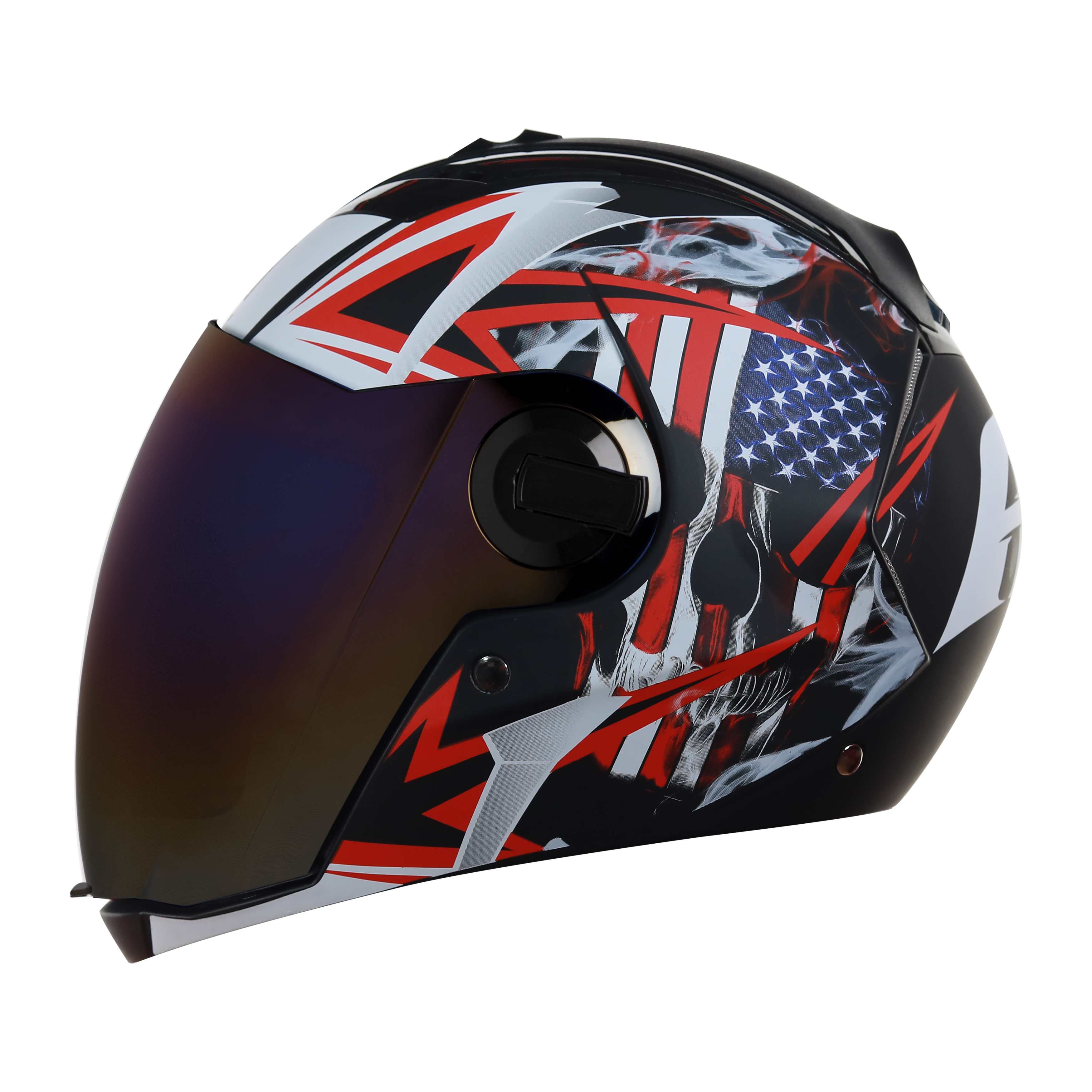 SBA-2 Skull Flag Mat Black With Red ( Fitted With Clear Visor  Extra Rainbow Chrome Visor Free)