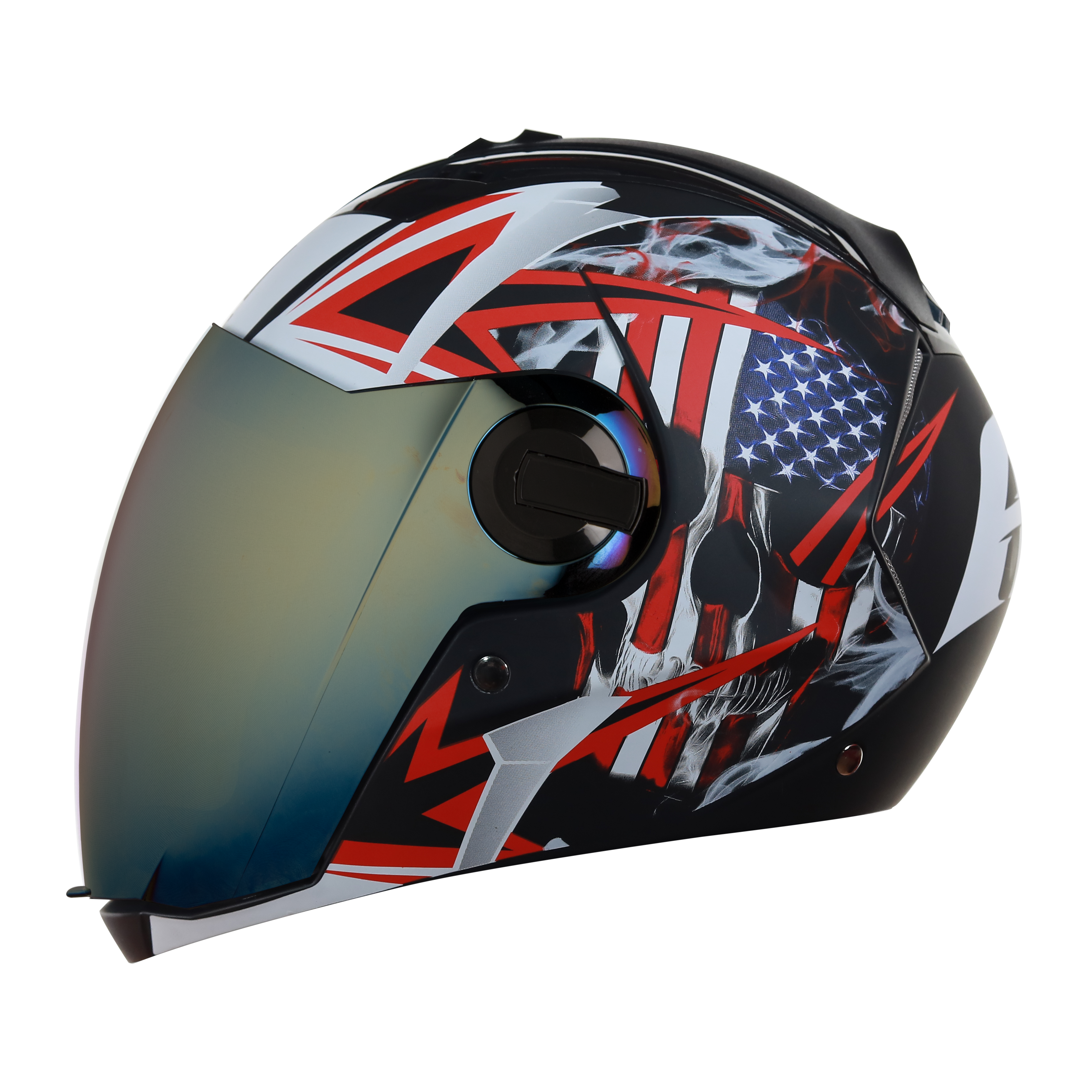 SBA-2 Skull Flag Mat Black With Red ( Fitted With Clear Visor  Extra Gold Chrome Visor Free)