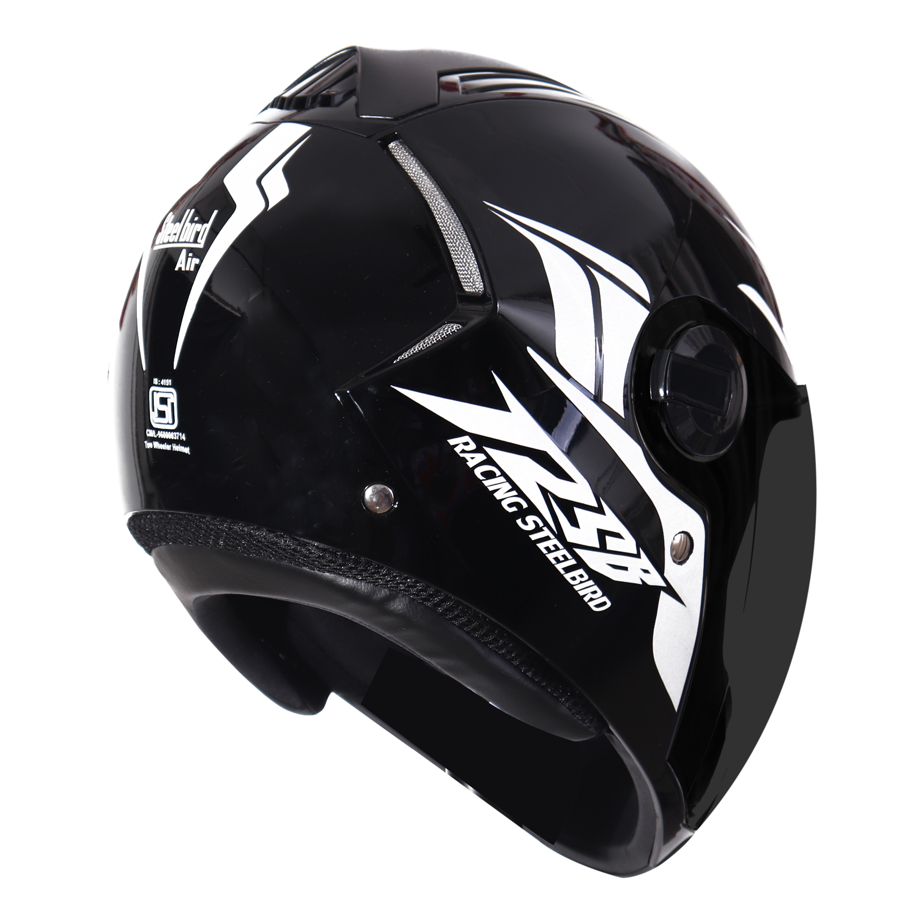 SBA-2 Moon Glossy Black With White (Fitted With Clear Visor Extra Chrome Silver Visor Free)