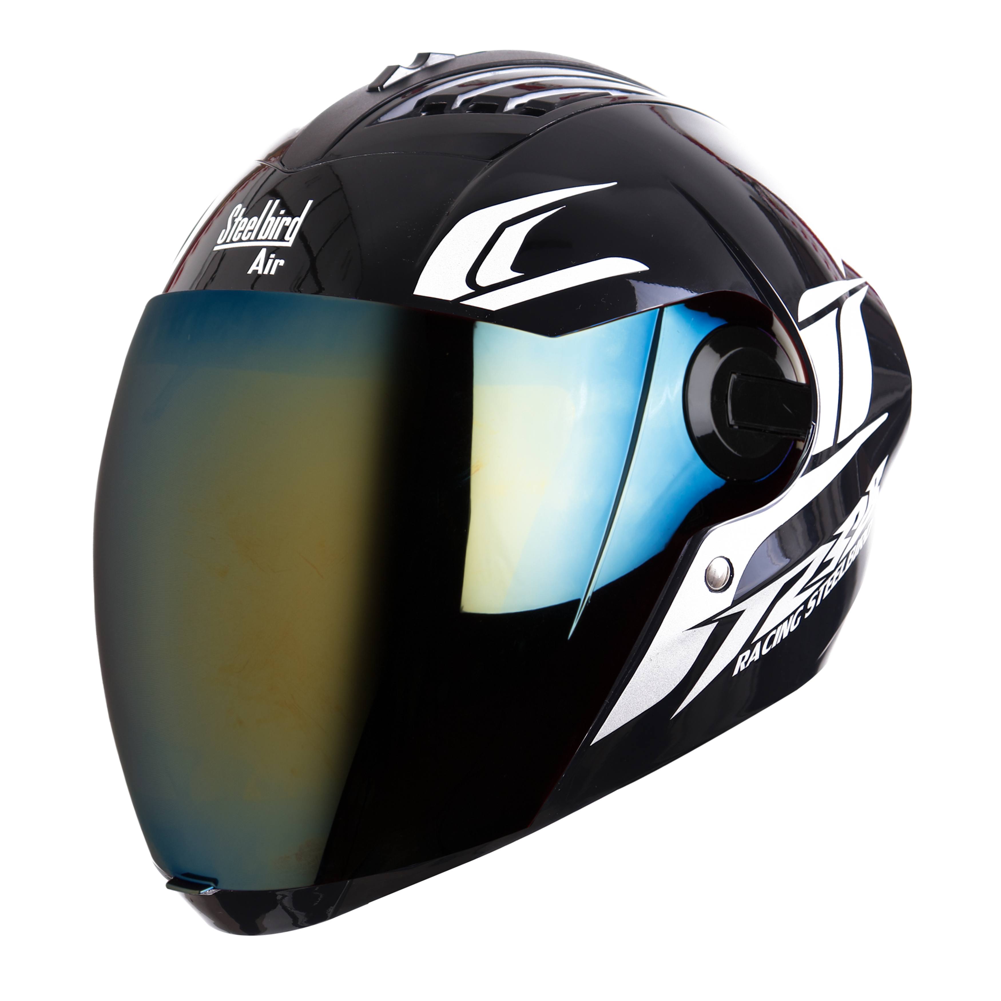 SBA-2 Moon Glossy Black With White (Fitted With Clear Visor Extra Chrome Gold Visor Free)