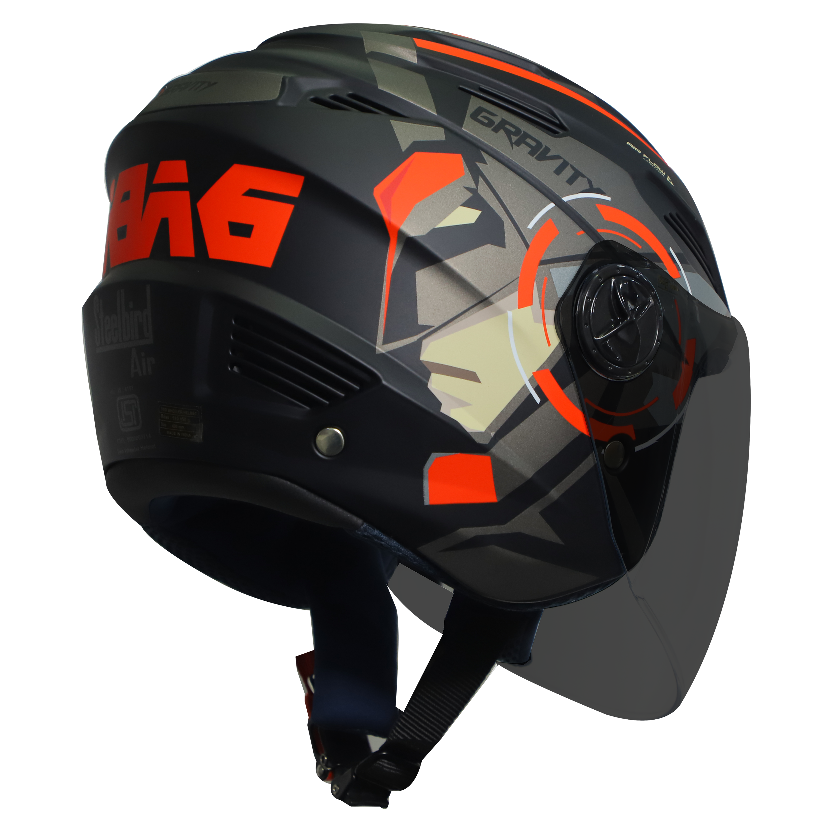 SBA-6 GRAVITY MAT BLACK WITH ORANGE (FITTED WITH CLEAR VISOR EXTRA SMOKE VISOR FREE)