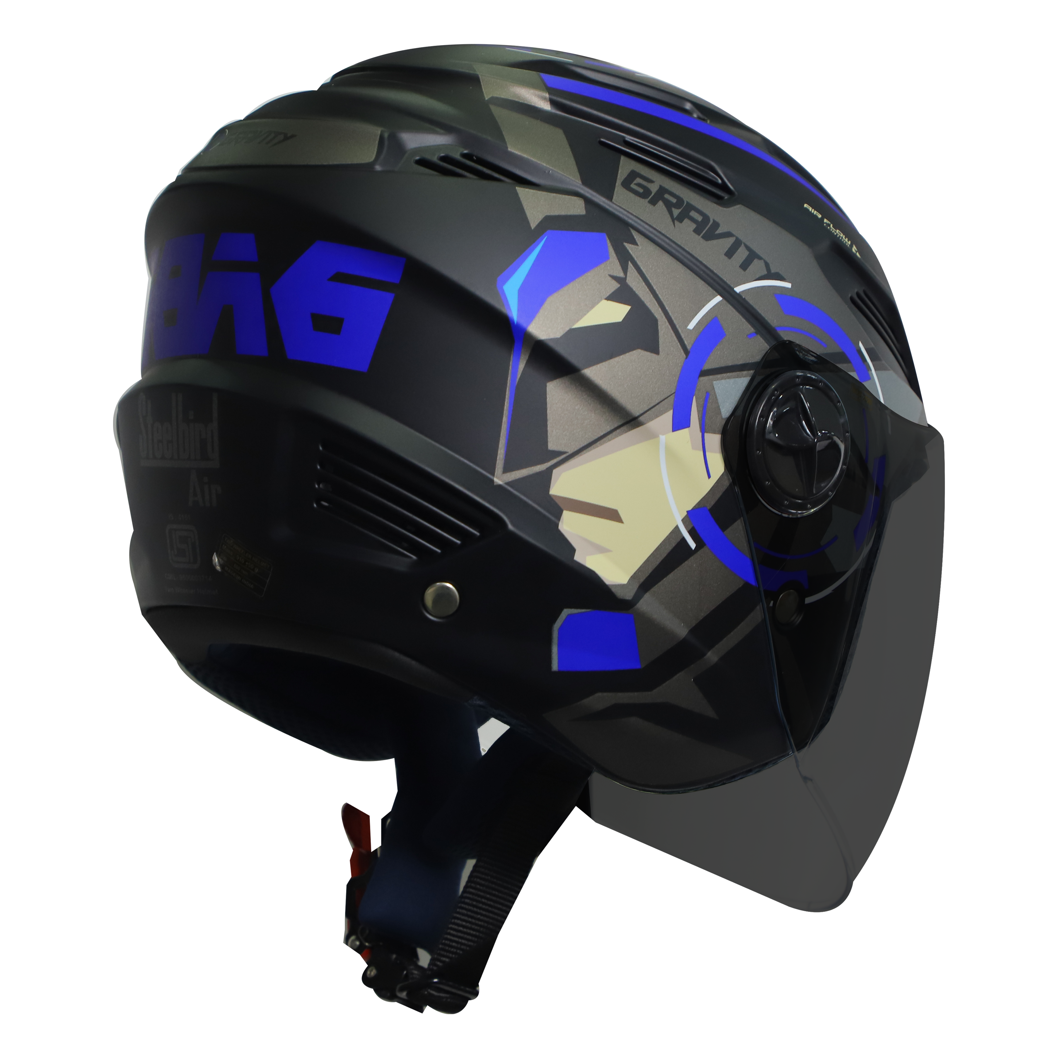 SBA-6 GRAVITY MAT BLACK WITH BLUE (FITTED WITH CLEAR VISOR EXTRA SMOKE VISOR FREE)