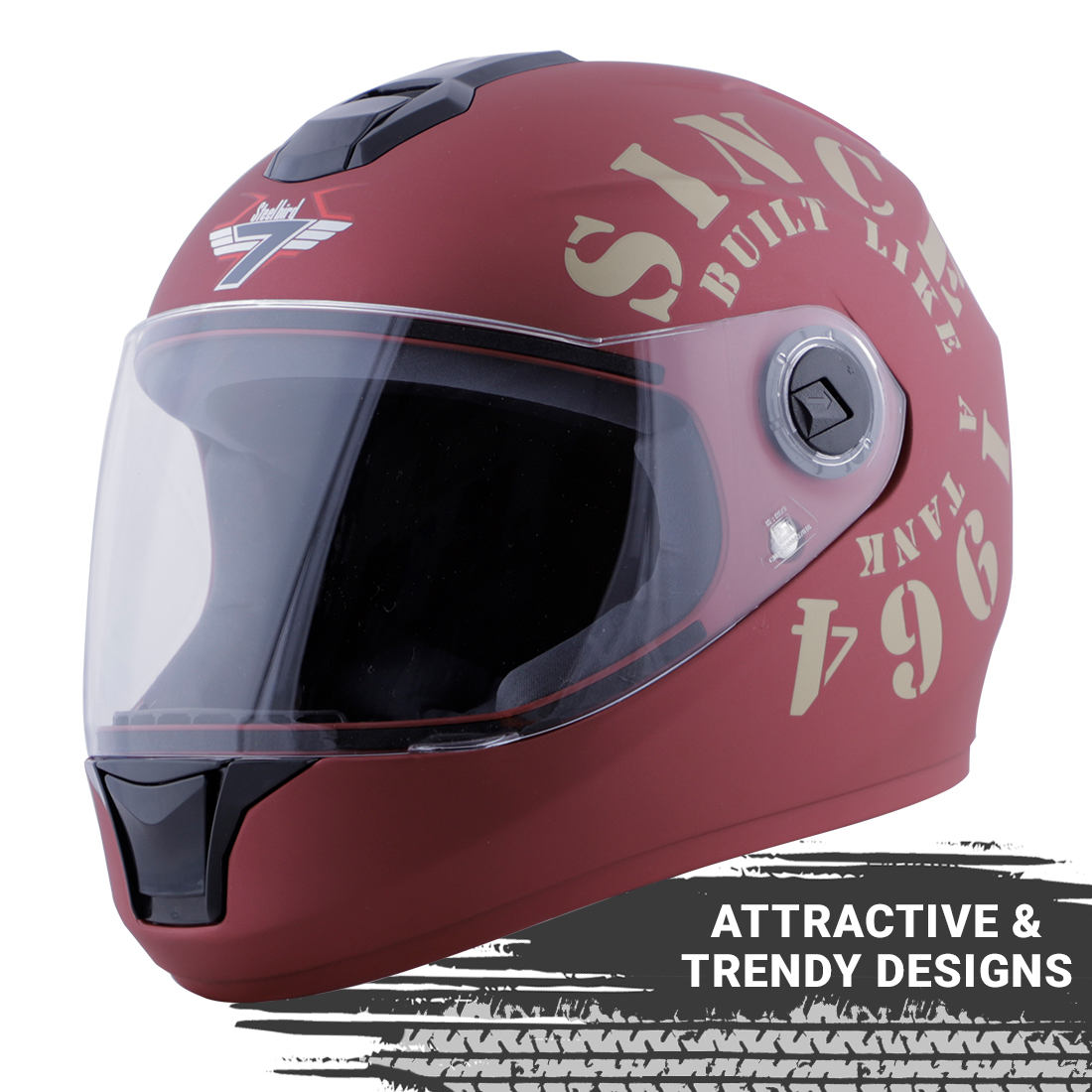 Steelbird SBH-11 Zoom Tank Full Face ISI Certified Helmet (Matt Maroon Gold With Clear Visor)