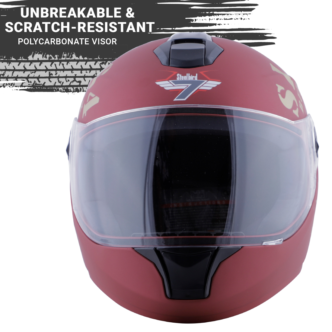 Steelbird SBH-11 Zoom Tank Full Face ISI Certified Helmet (Matt Maroon Gold With Clear Visor)