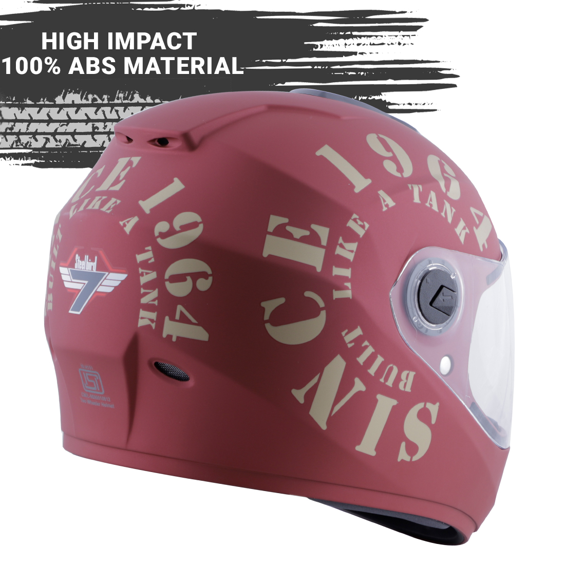 Steelbird SBH-11 Zoom Tank Full Face ISI Certified Helmet (Matt Maroon Gold With Clear Visor)