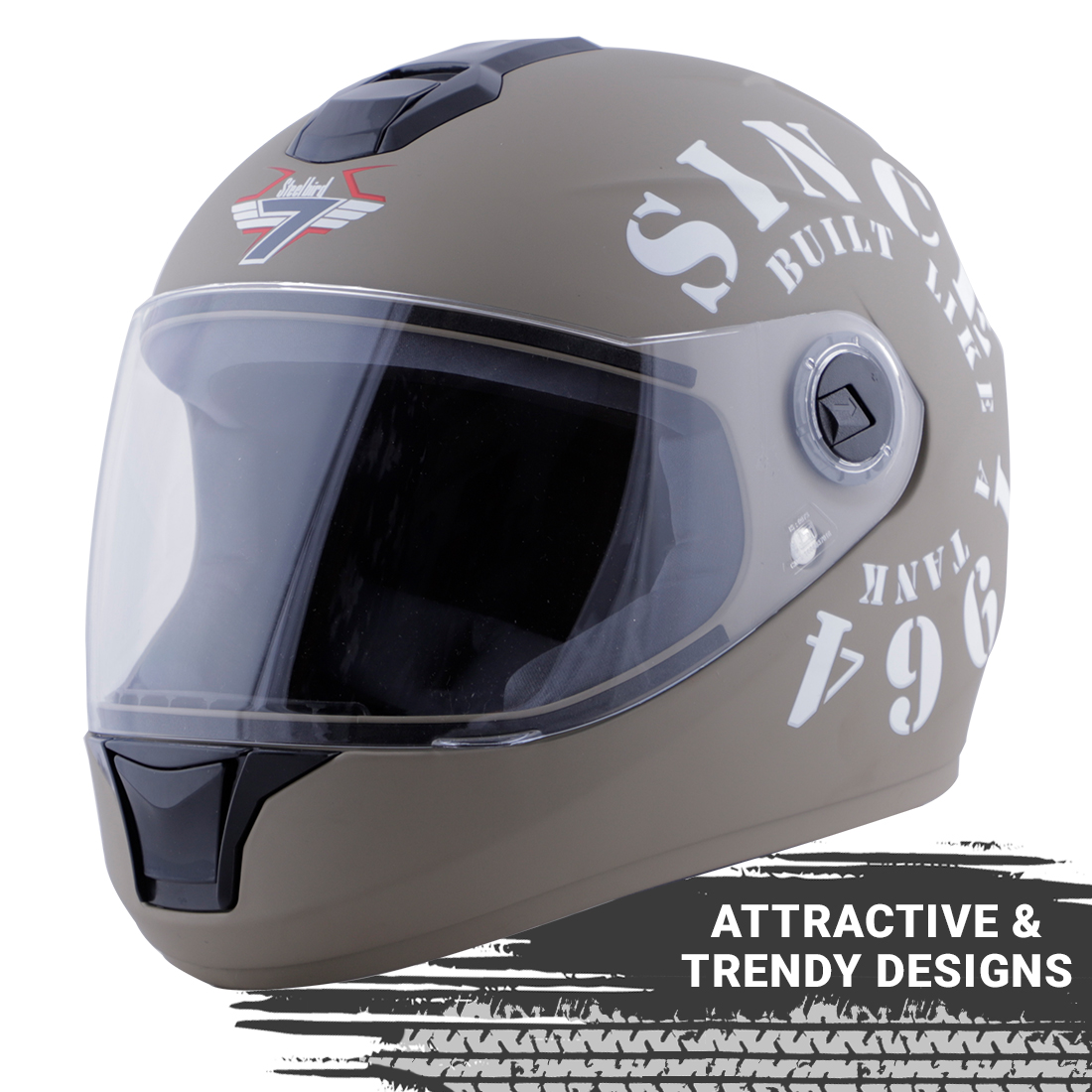 Steelbird SBH-11 Zoom Tank Full Face ISI Certified Helmet (Matt Desert Storm White With Clear Visor)