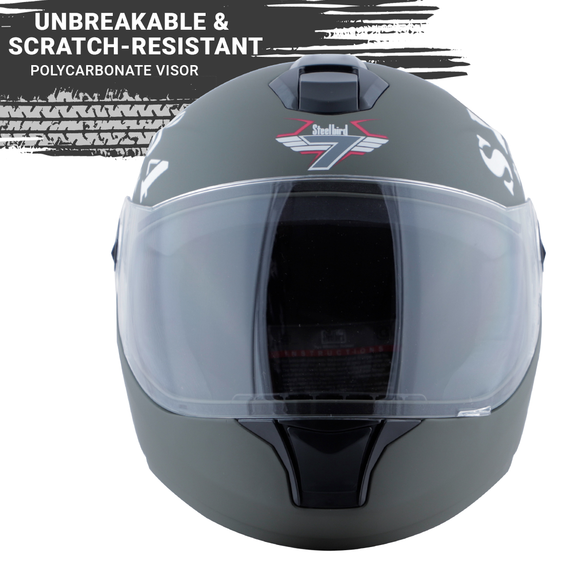 Steelbird SBH-11 Zoom Tank Full Face ISI Certified Helmet (Matt Battle Green White With Clear Visor)