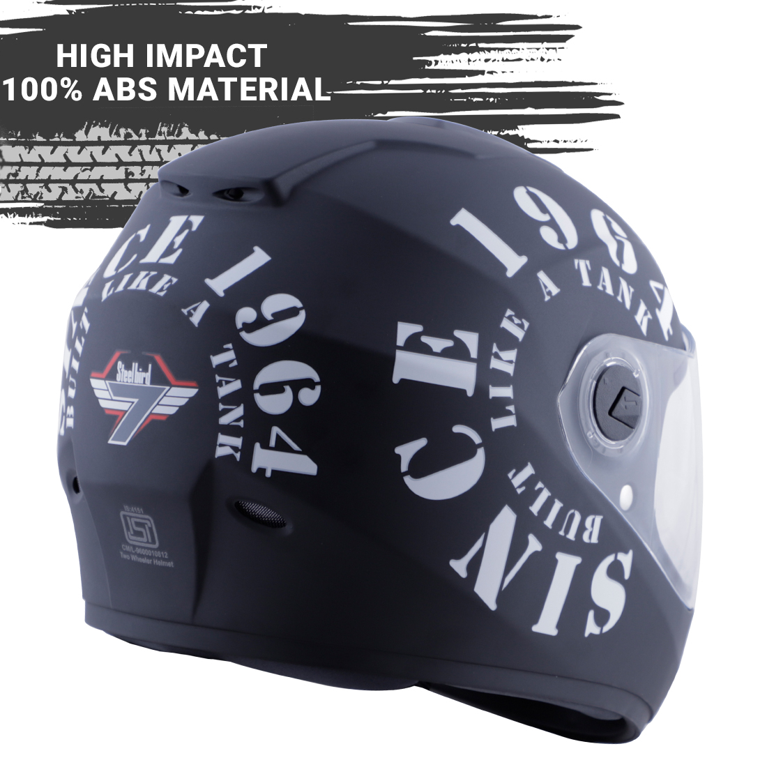 Steelbird SBH-11 Zoom Tank Full Face ISI Certified Helmet (Matt Black White With Clear Visor)