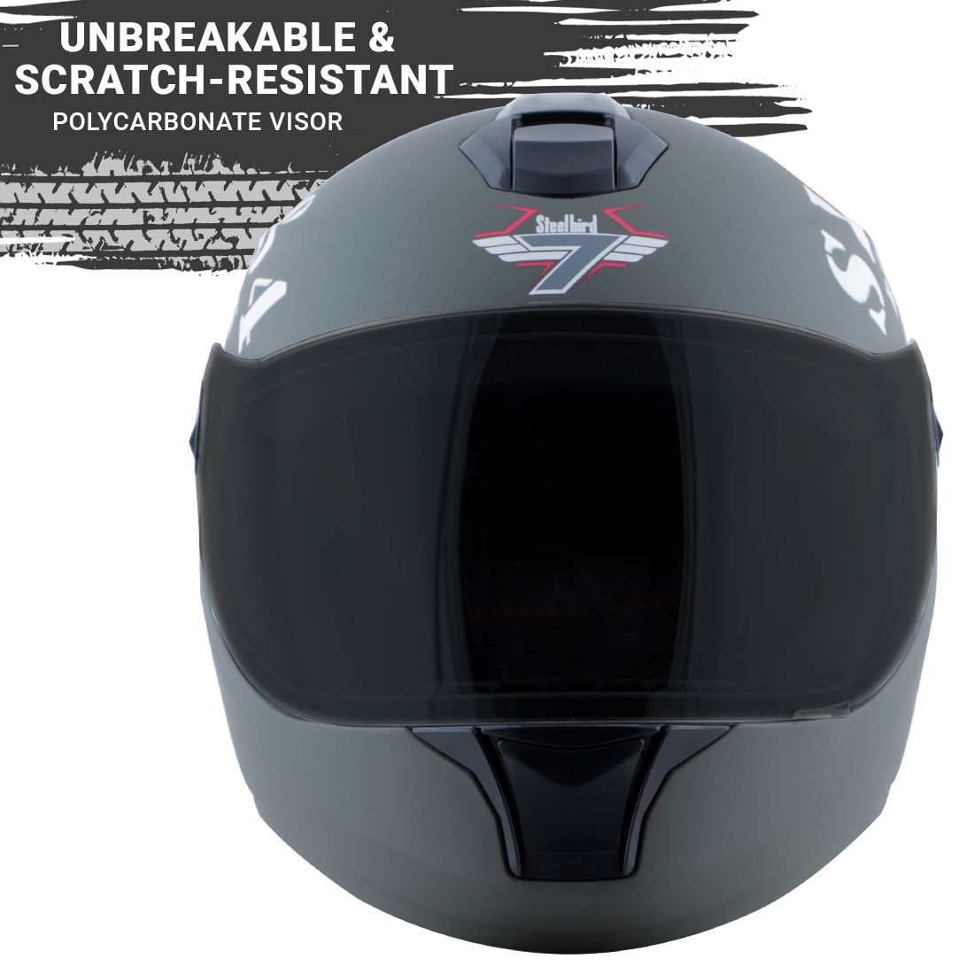 Steelbird SBH-11 Zoom Tank Full Face ISI Certified Helmet (Matt Battle Green White With Smoke Visor)