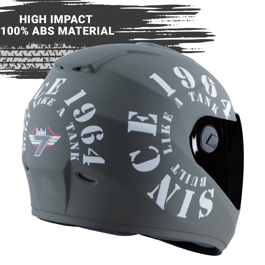 Steelbird SBH-11 Zoom Tank Full Face ISI Certified Helmet (Matt Battle Green White With Smoke Visor)