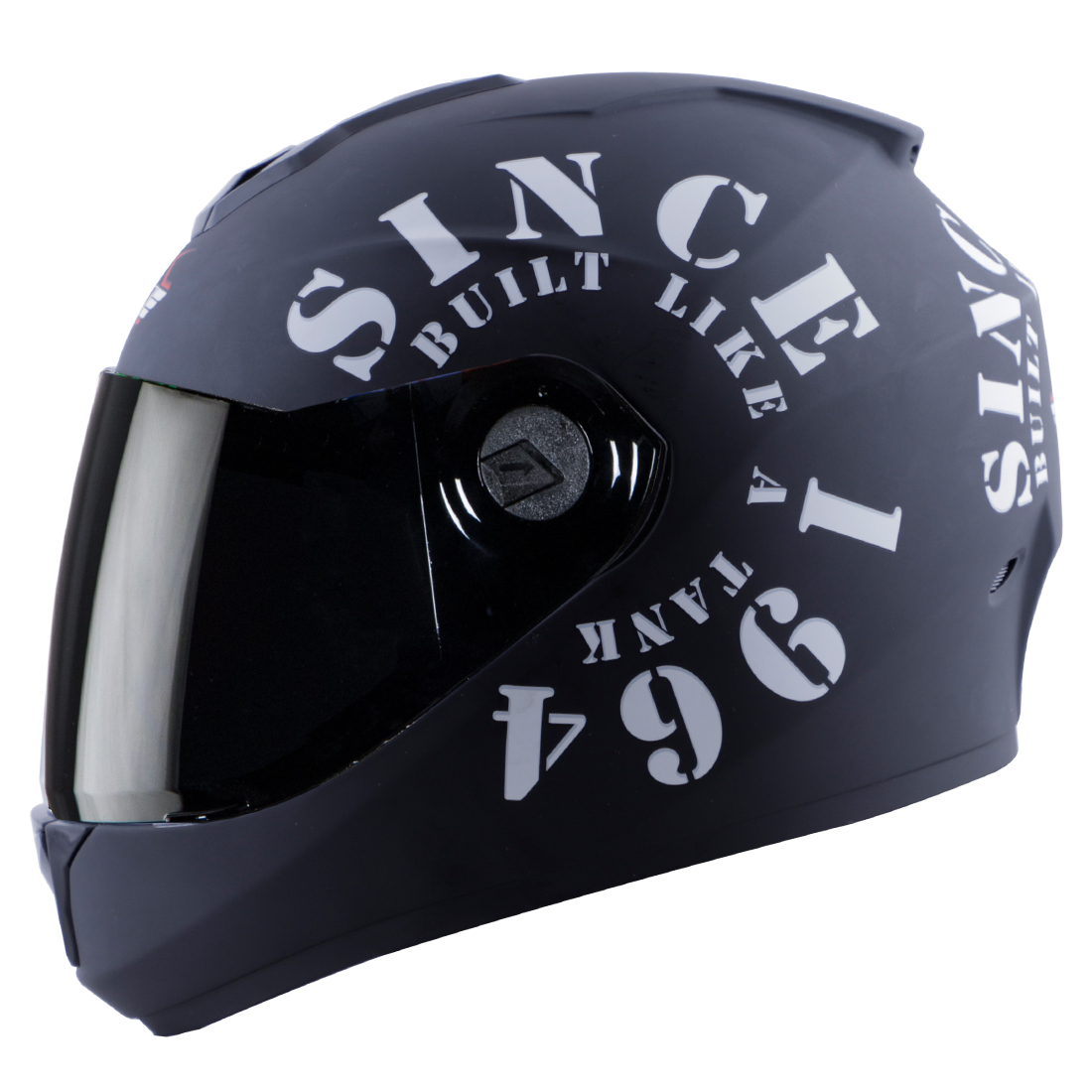 Steelbird SBH-11 Zoom Tank Full Face ISI Certified Helmet (Matt Black White With Smoke Visor)