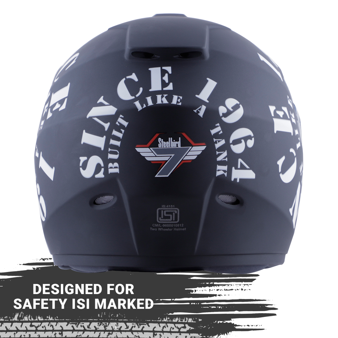 Steelbird SBH-11 Zoom Tank Full Face ISI Certified Helmet (Matt Black White With Smoke Visor)