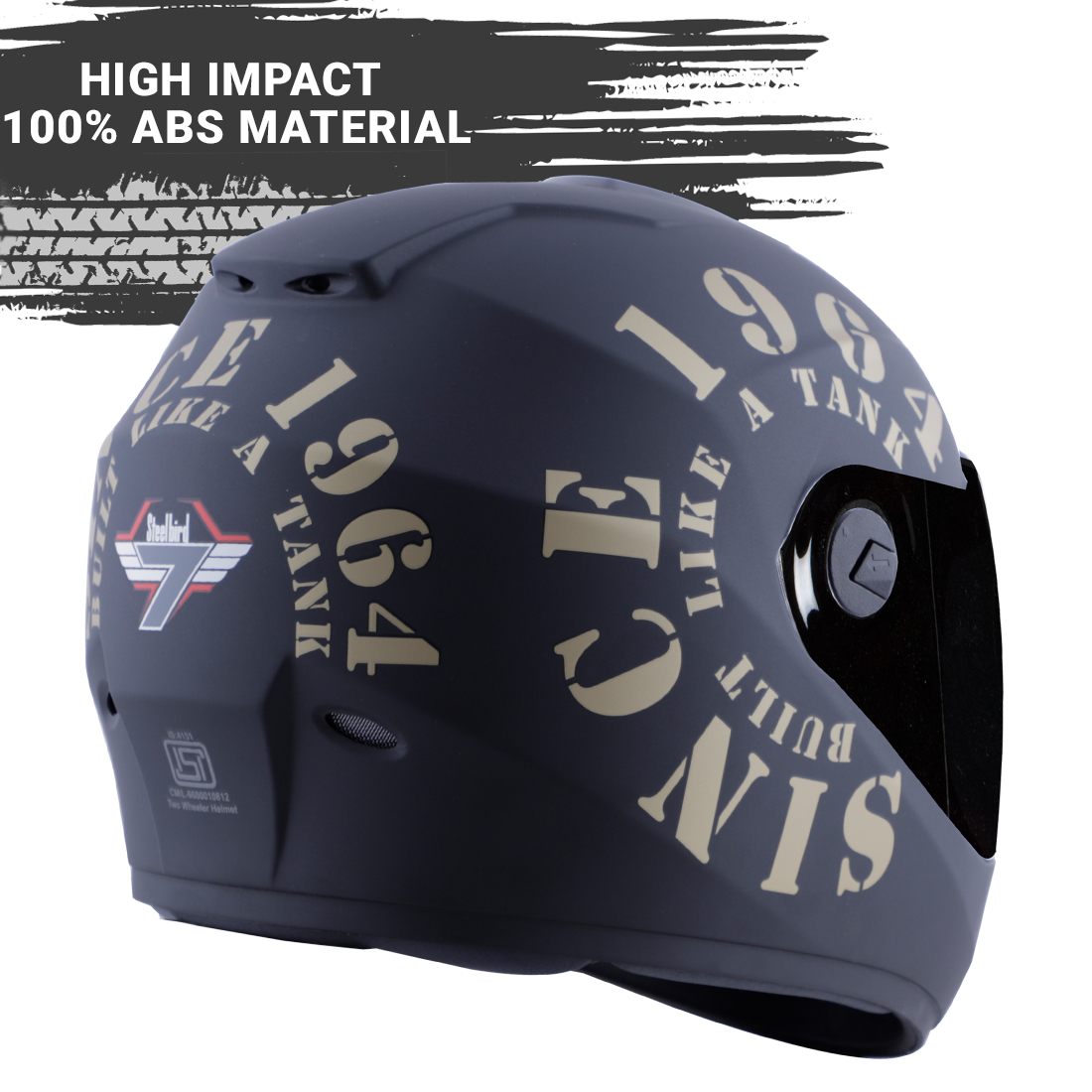 Steelbird SBH-11 Zoom Tank Full Face ISI Certified Helmet (Matt Black Gold With Smoke Visor)
