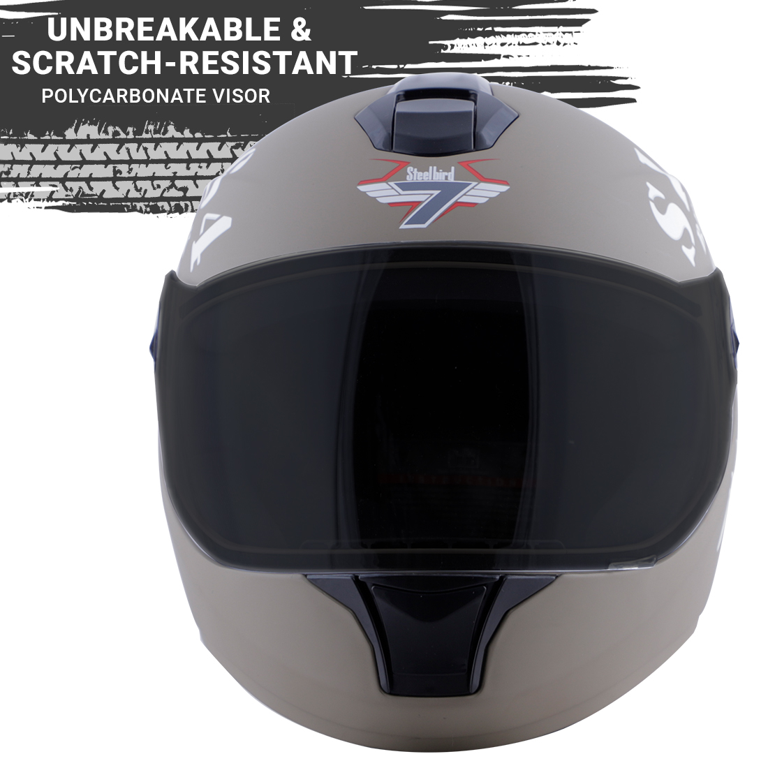 Steelbird SBH-11 Zoom Tank Full Face ISI Certified Helmet (Matt Desert Storm White With Smoke Visor)