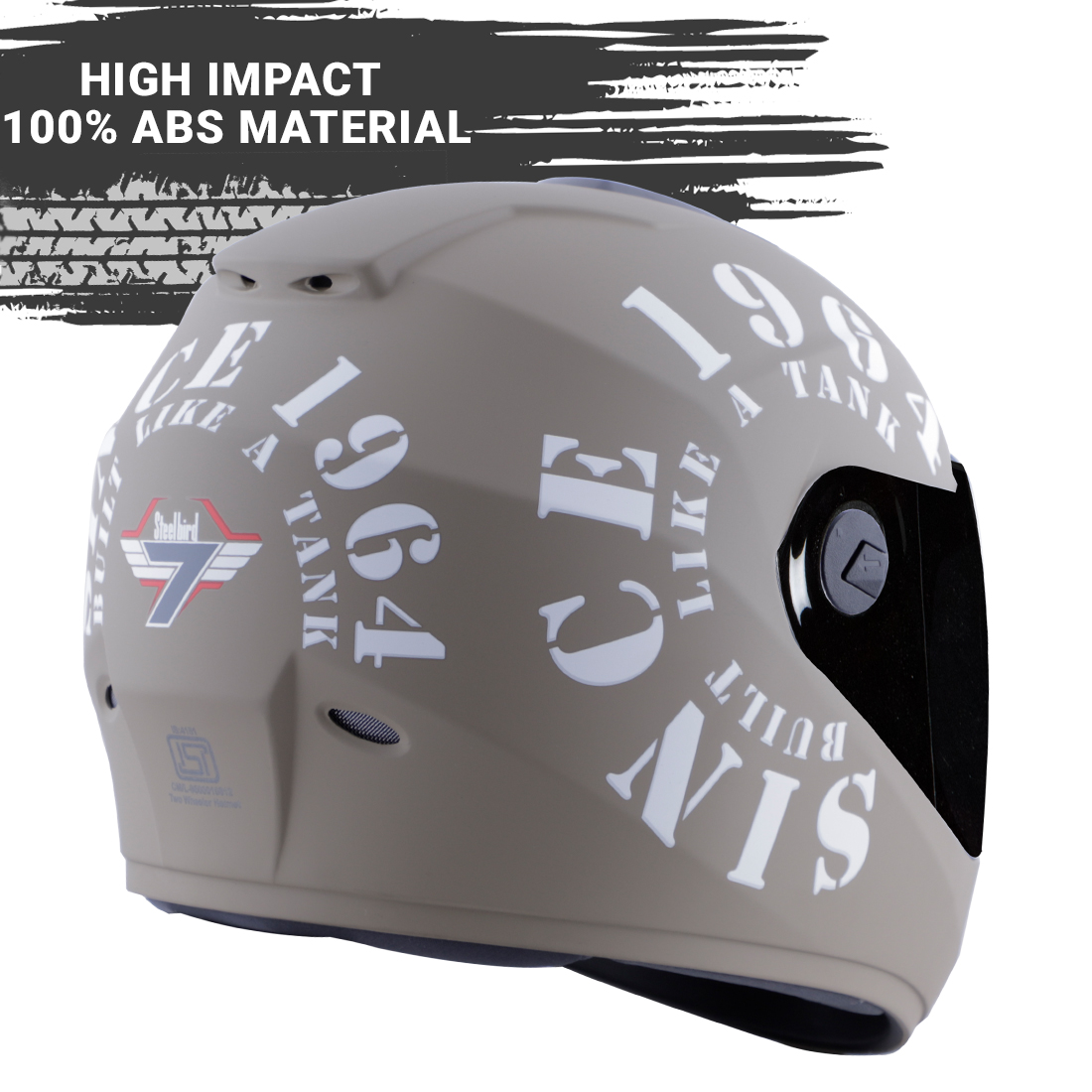 Steelbird SBH-11 Zoom Tank Full Face ISI Certified Helmet (Matt Desert Storm White With Smoke Visor)