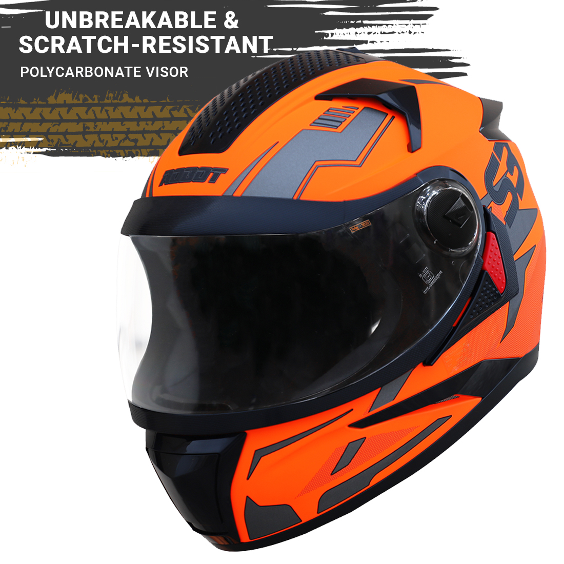 Steelbird SBH-17 Terminator ISI Certified Full Face Graphic Helmet (Glossy Fluo Orange Grey With Clear Visor)