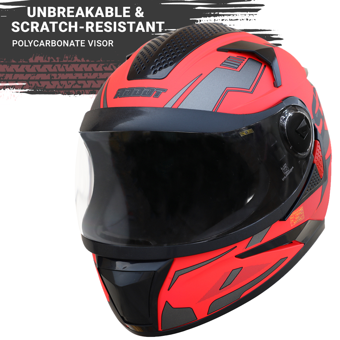 Steelbird SBH-17 Terminator ISI Certified Full Face Graphic Helmet (Glossy Fluo Watermelon Grey With Clear Visor)