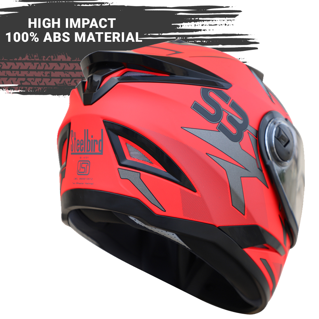 Steelbird SBH-17 Terminator ISI Certified Full Face Graphic Helmet (Glossy Fluo Watermelon Grey With Clear Visor)