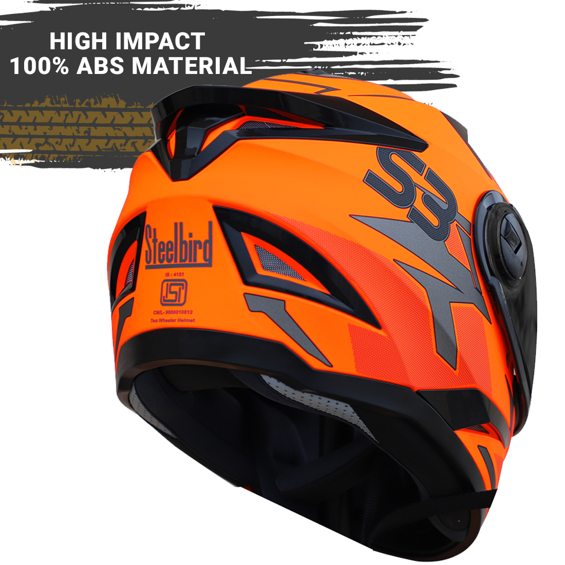 Steelbird SBH-17 Terminator ISI Certified Full Face Graphic Helmet (Glossy Fluo Orange Grey With Smoke Visor)