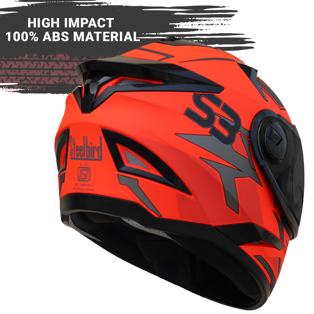 Steelbird SBH-17 Terminator ISI Certified Full Face Graphic Helmet (Glossy Fluo Red Grey With Smoke Visor)