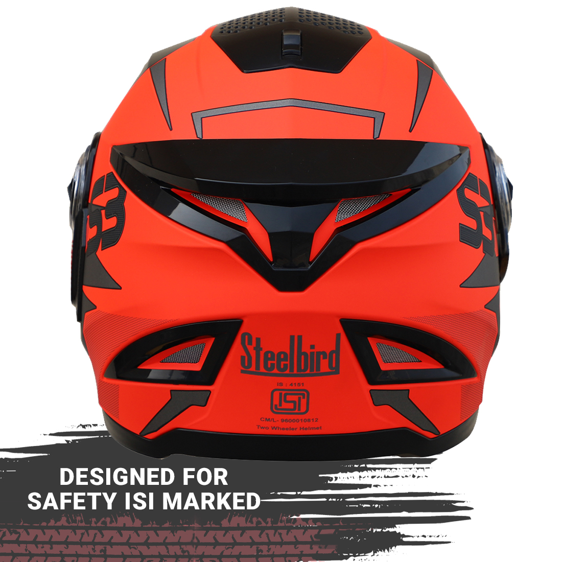 Steelbird SBH-17 Terminator ISI Certified Full Face Graphic Helmet (Glossy Fluo Red Grey With Smoke Visor)