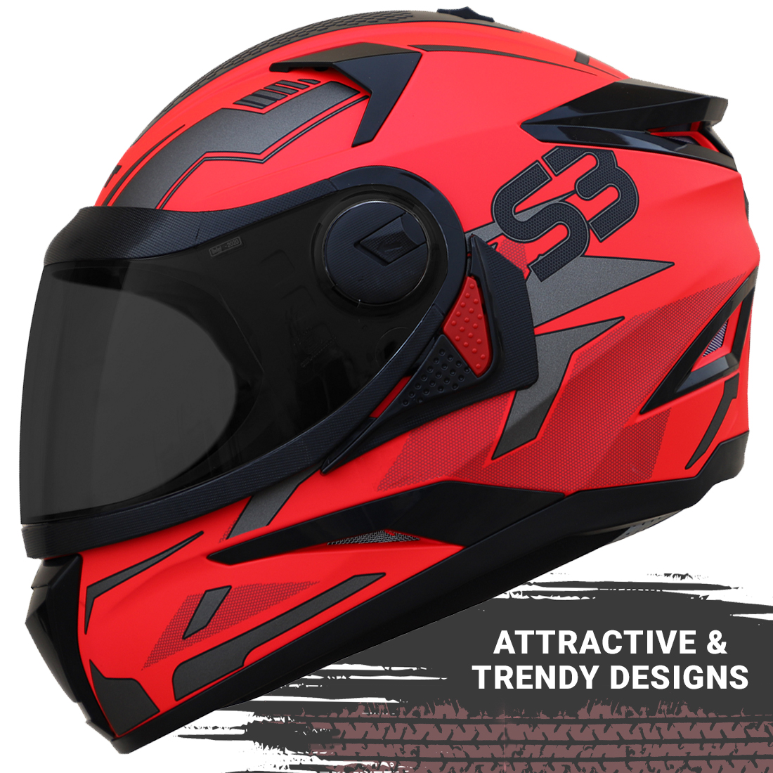 Steelbird SBH-17 Terminator ISI Certified Full Face Graphic Helmet (Glossy Fluo Watermelon Grey With Smoke Visor)