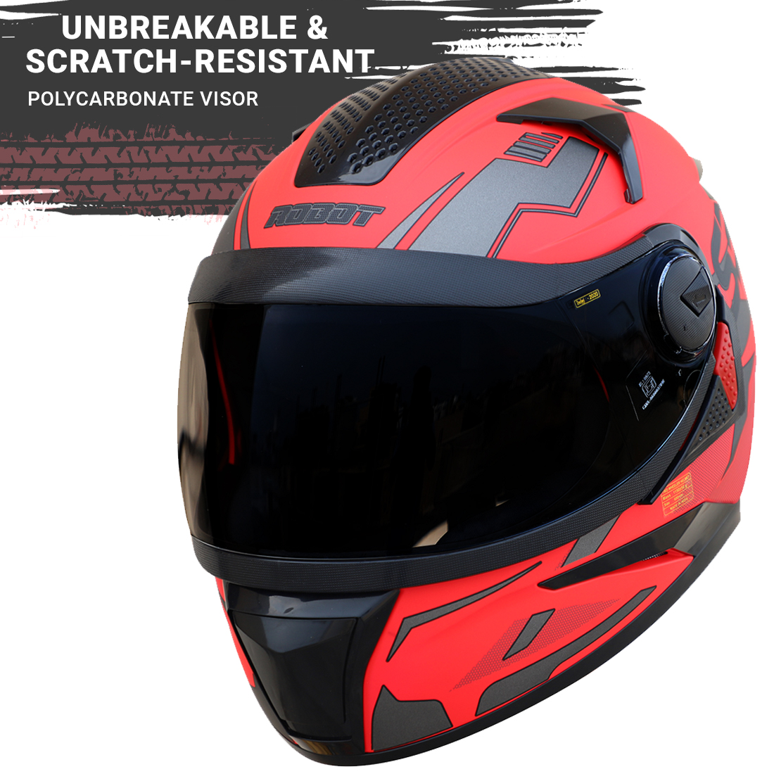 Steelbird SBH-17 Terminator ISI Certified Full Face Graphic Helmet (Glossy Fluo Watermelon Grey With Smoke Visor)