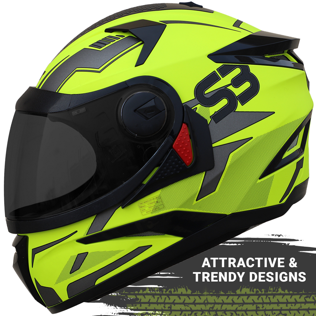 Steelbird SBH-17 Terminator ISI Certified Full Face Graphic Helmet (Glossy Fluo Neon Grey With Smoke Visor)