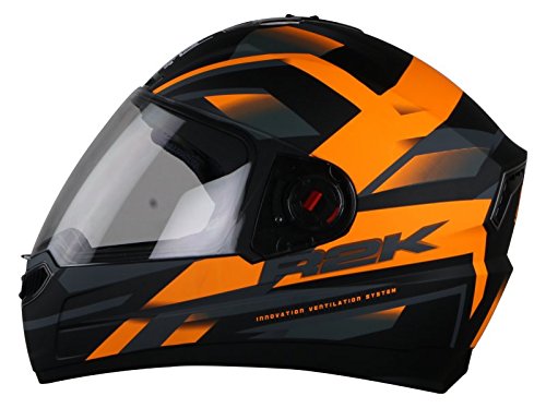 Steelbird SBA-1 R2K ISI Certified Full Face Graphic Helmet (Matt Black Orange With Clear Visor)